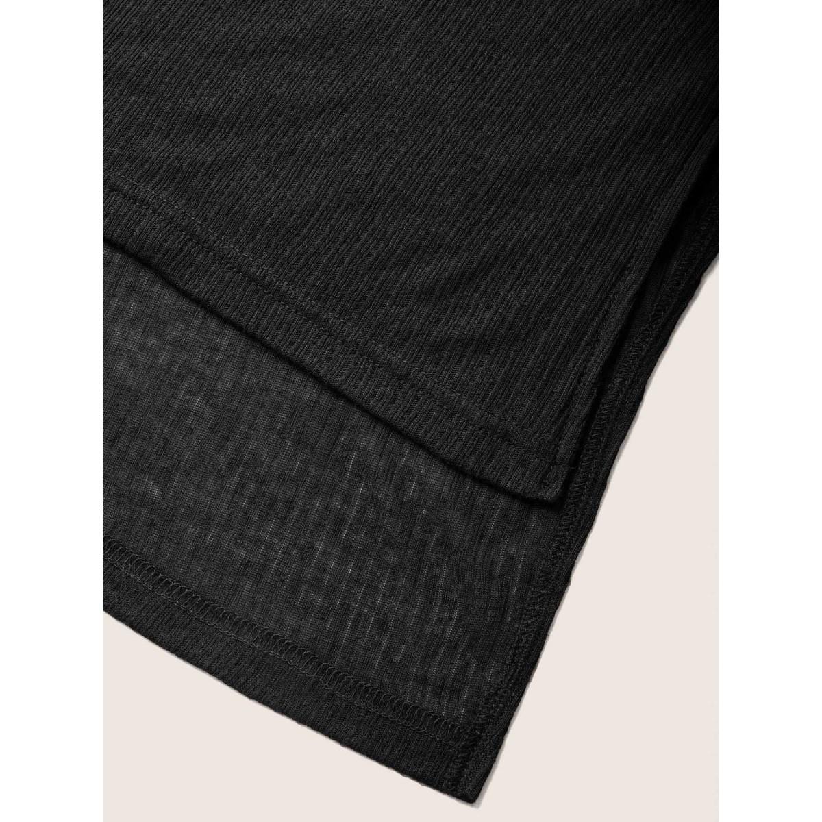 Plus Size Plain Mesh Split Side Long Sleeve T-shirt Black Women Casual Slit Round Neck Everyday T-shirts BloomChic 14-16/1X Product Image