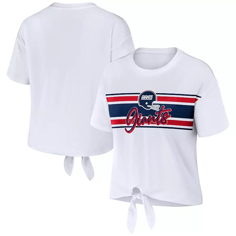 Women's WEAR by Erin Andrews White New York Giants Front Tie Retro T-Shirt, Size: XL Product Image