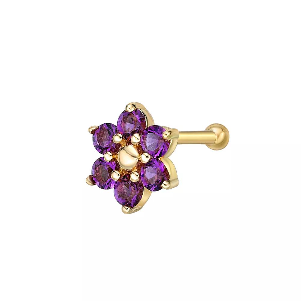 Lila Moon 14k Gold Crystal Accent Flower Nose Ring, Women's, Purple Product Image