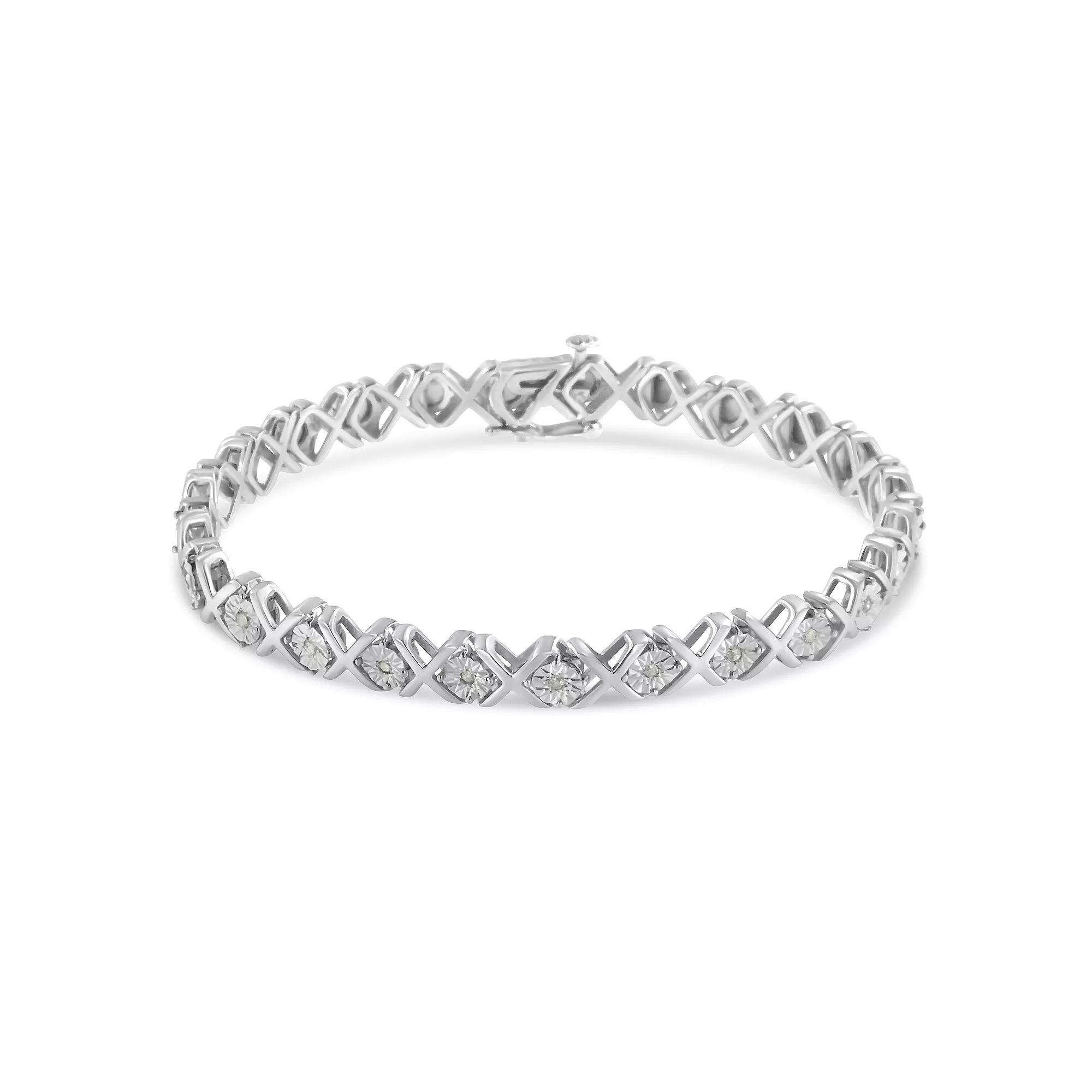 Haus of Brilliance Sterling Silver 1/10 Carat T.W. Diamond Miracle-Set "X" Link Tennis Bracelet, Women's, Size: 7.25" Product Image
