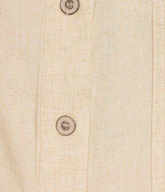 Multiples Textured Slub Woven Point Collar Short Sleeve Ruffle Detail Fitted Button Front Jean Jacket Product Image