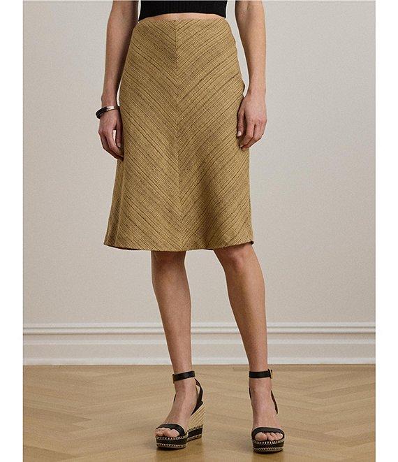 Lauren Ralph Lauren Herrington Bone A-Line Cotton Blend Tweed Midi Skirt Product Image