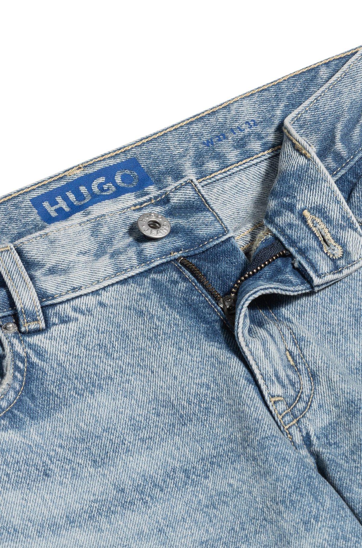 HUGO - Straight-fit jeans in blue denim with distressed detailing - Blue Product Image