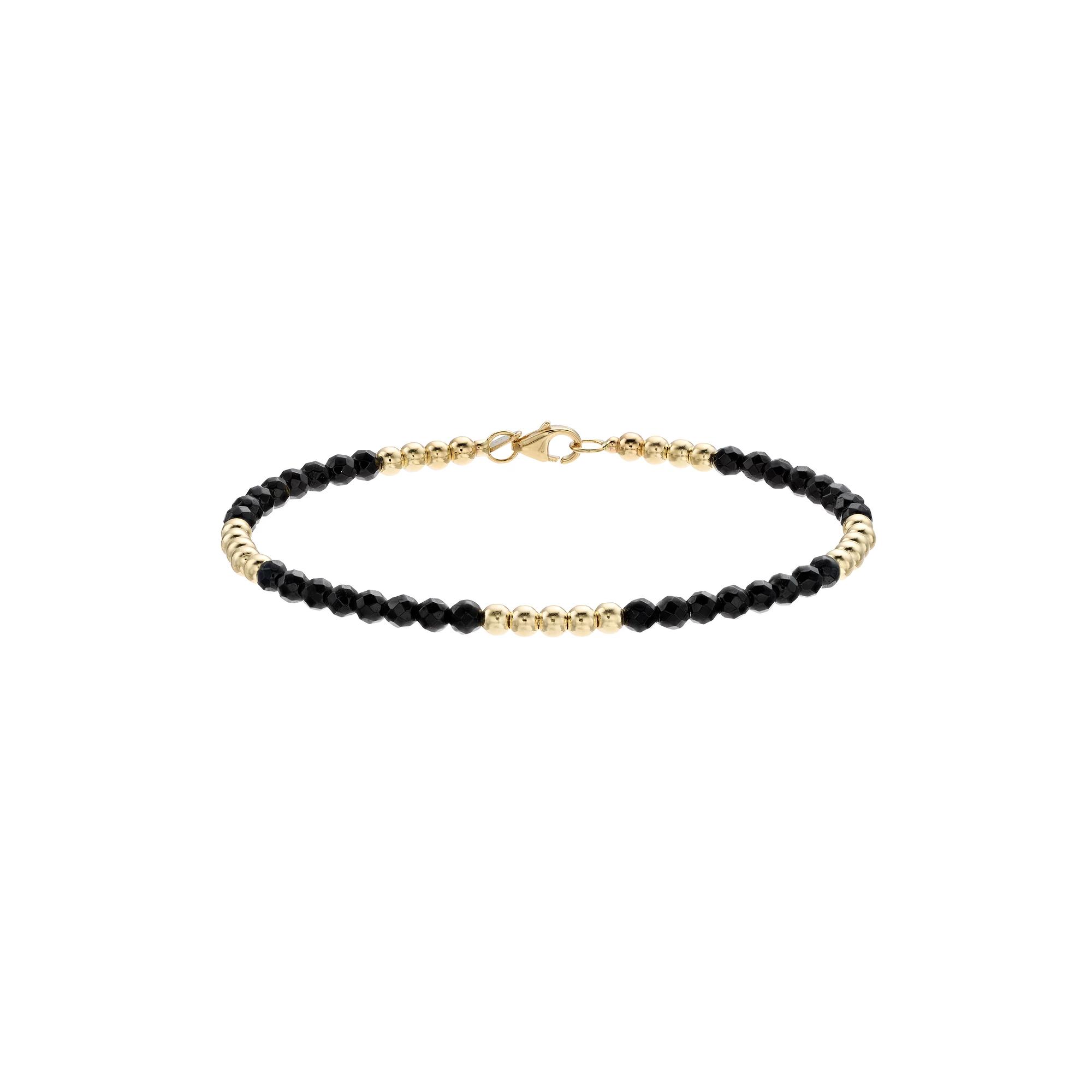 14k Gold Onyx Beaded Bracelet, Women's, Size: 7" Product Image