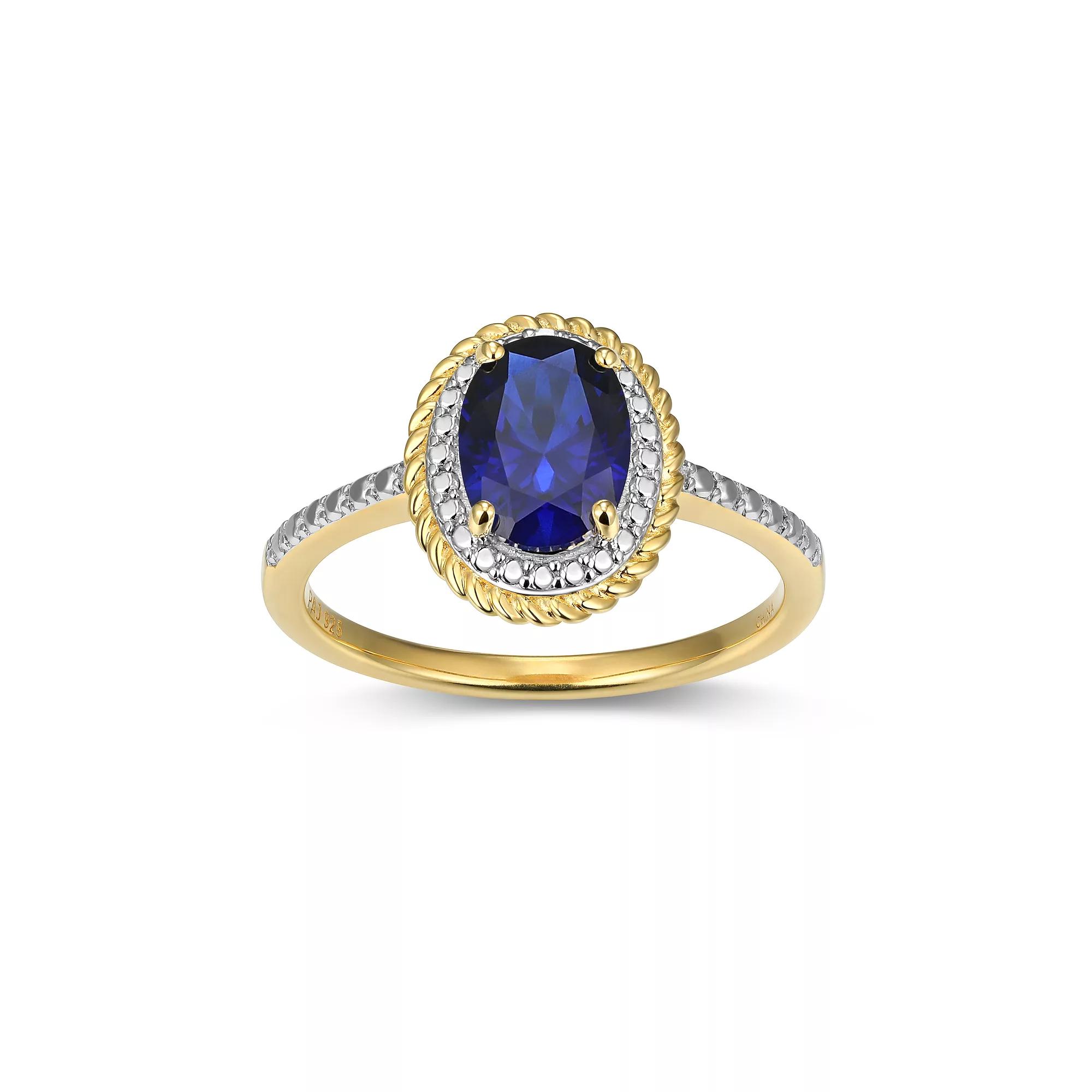 18k Gold Over Silver Gemstone & Diamond Accent Halo Ring, Women's, Size: 7, Sept Cr Blue Product Image