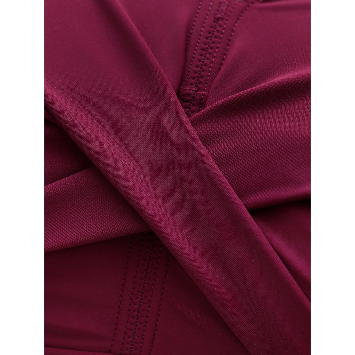 Plus Size Ruched Mesh Adjustable Drawstring Swim Dress Women's Swimwear Burgundy Resort Skinny U-neck High stretch Curve Swim Dresses BloomChic 22-24/3X Product Image