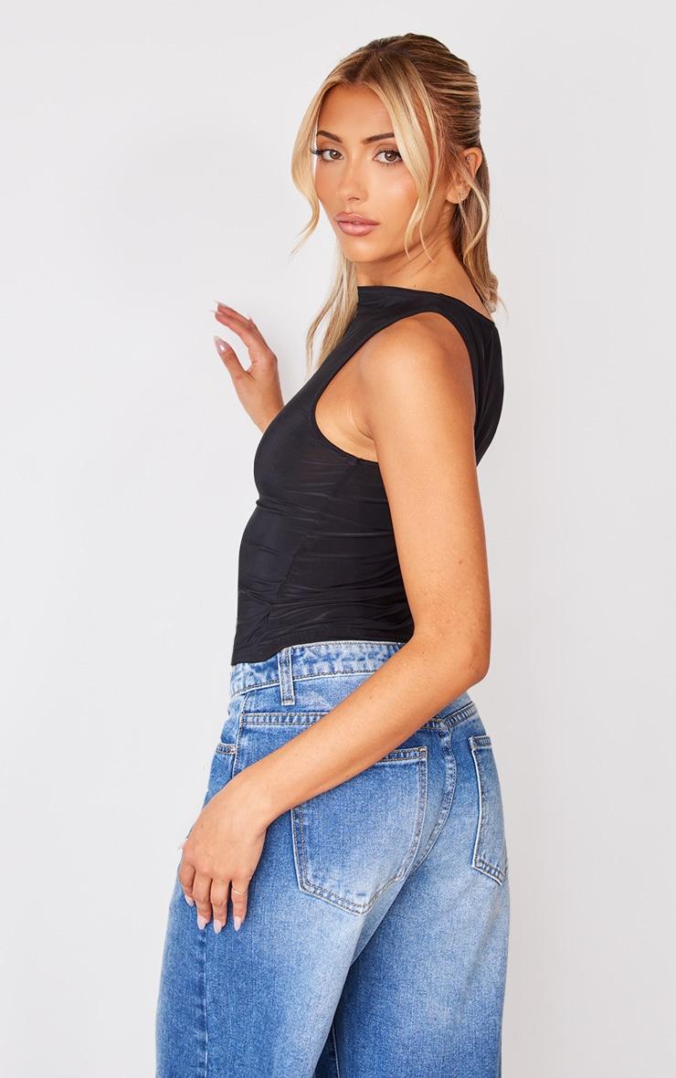 Black Boatneck Slinky Sleeveless Long Top Product Image