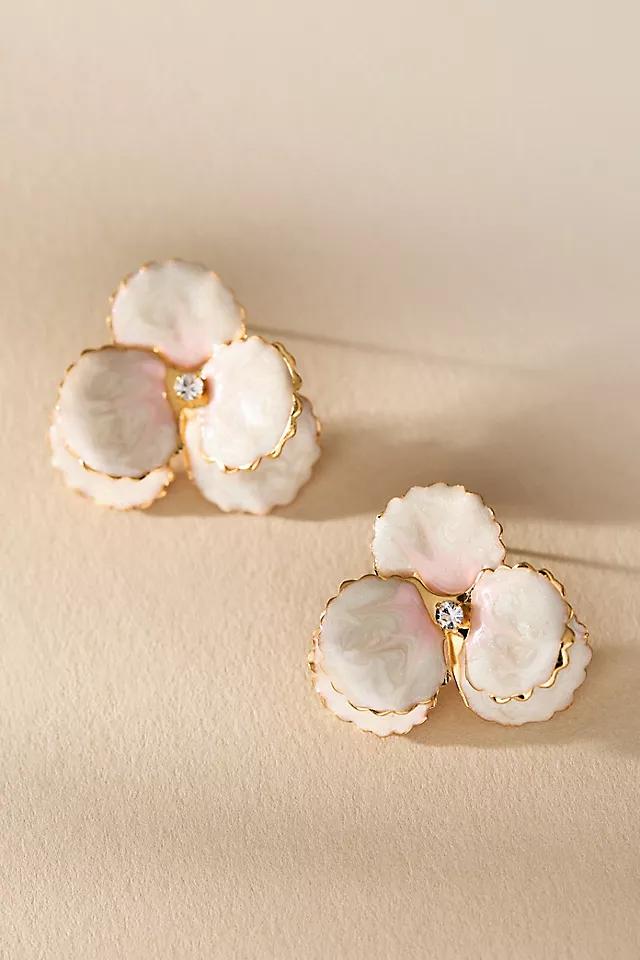 The Pink Reef Handpainted Pearl & Pink Pansy Stud Earrings Product Image