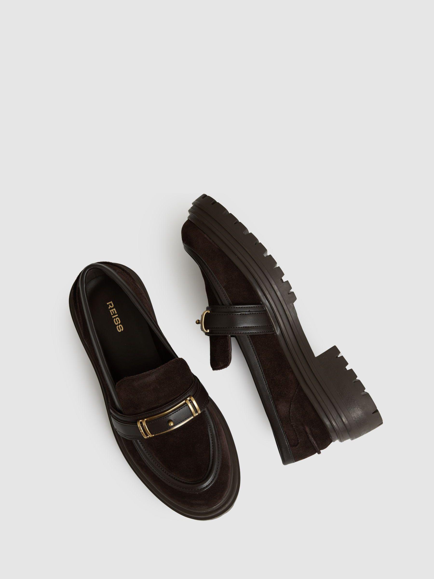 Suede and Leather Cleated Loafers in Chocolate Product Image