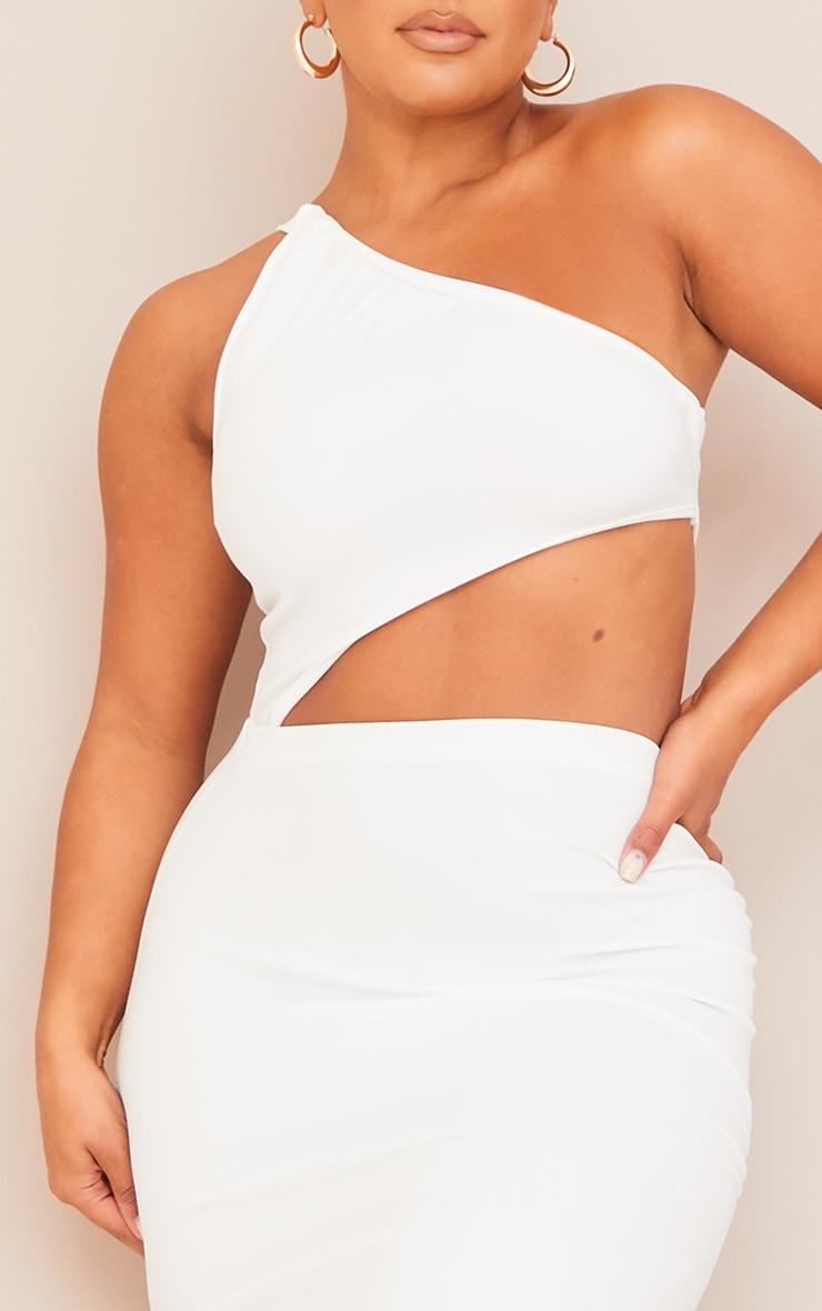 Shape Cream One Shoulder Ruched Cut Out Extreme Split Maxi Dress Product Image