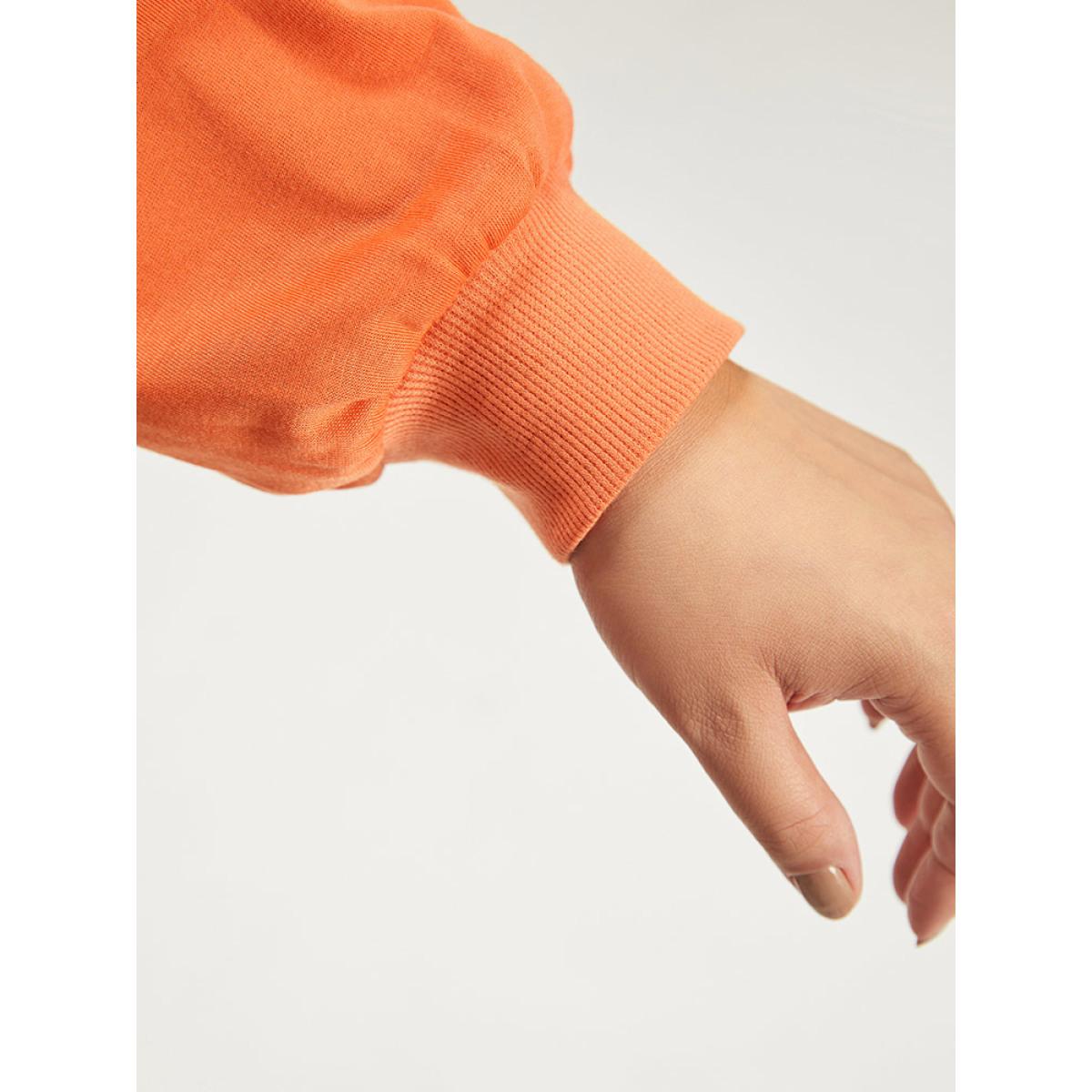 Plus Size Halloween Pumpkin Crew Neck Elastic Cuffs Sweatshirt Women Coral Casual Elastic cuffs Festival-Halloween Sweatshirts BloomChic 28/5X Product Image