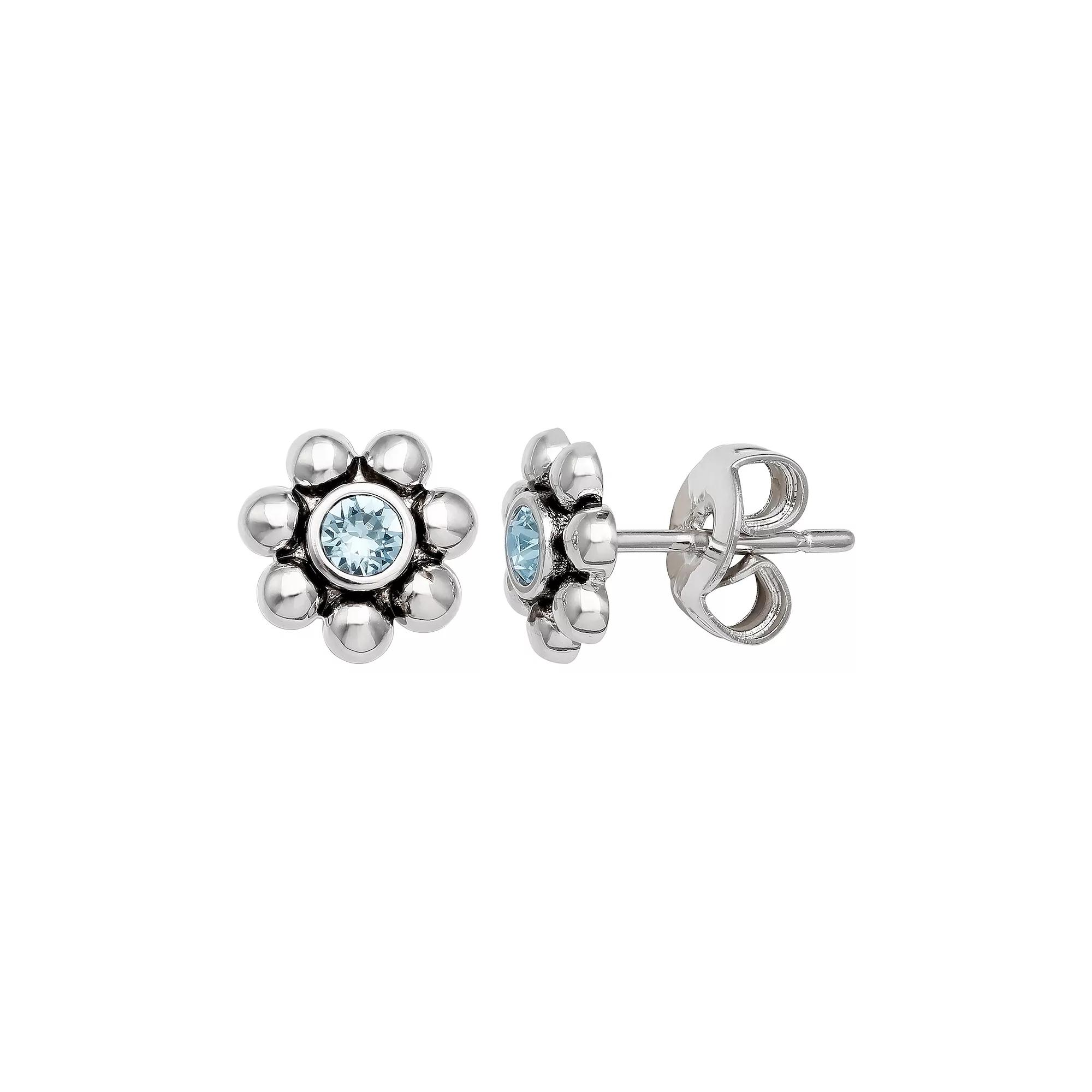 Brilliance Fine Silver-Plated Crystal Flower Birthstone Stud Earrings, Women's, Silver Tone March Product Image