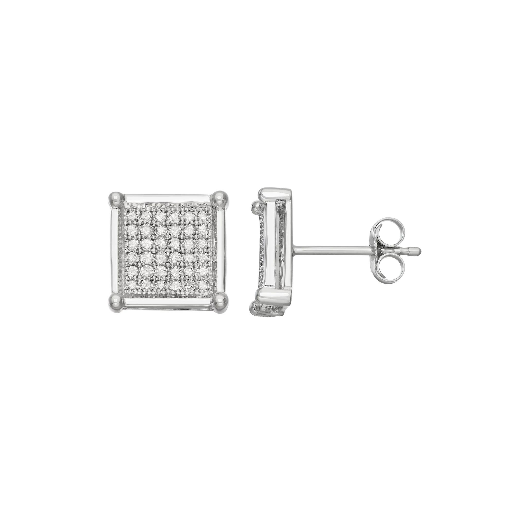 10k White Gold 1/3 Carat T.W. Diamond Square Stud Earrings, Women's, 10k Whgold Product Image