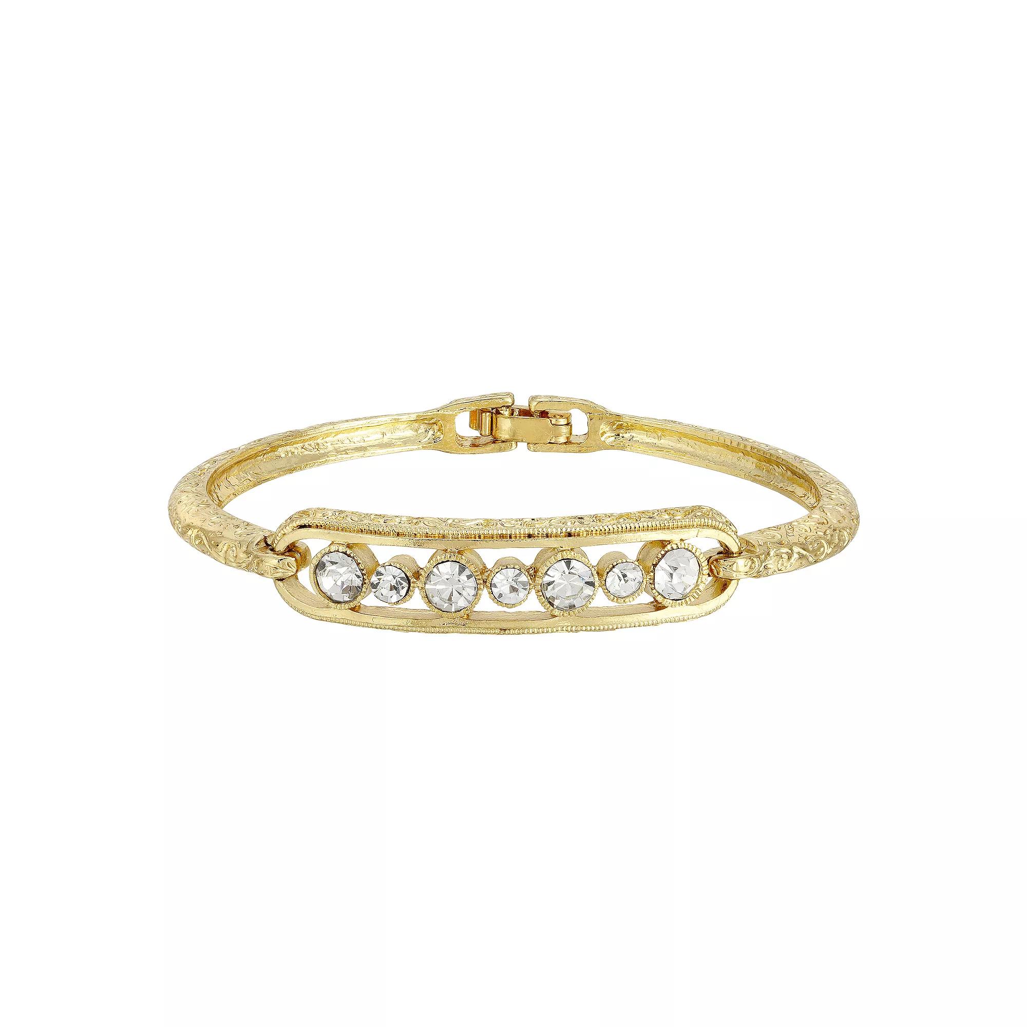 1928 Crystal Thin Bangle Bracelet, Womens, Gold White Product Image