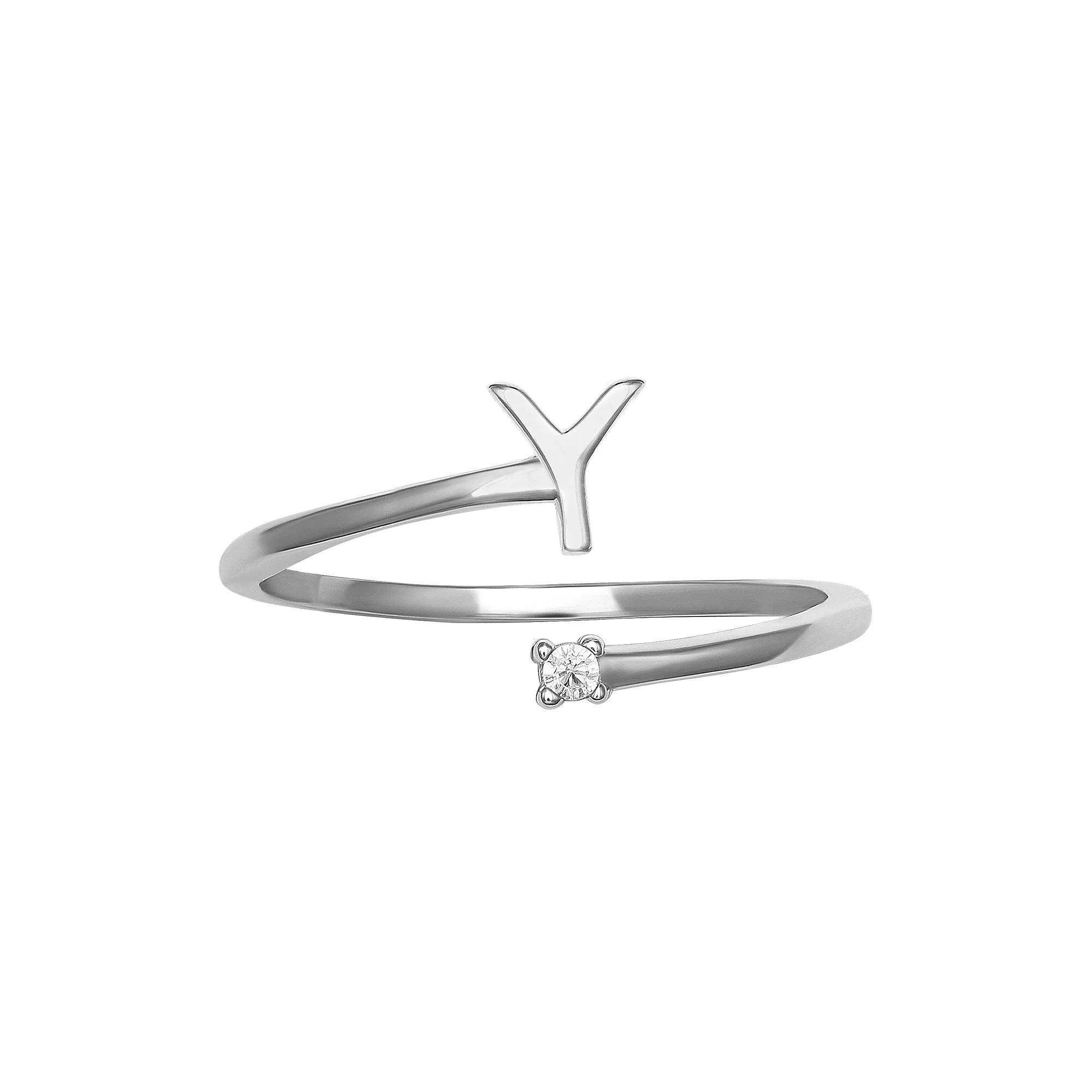 PRIMROSE Sterling Silver Cubic Zirconia Initial Bypass Band Ring, Women's, Size: 7, Sterling Silver U Product Image