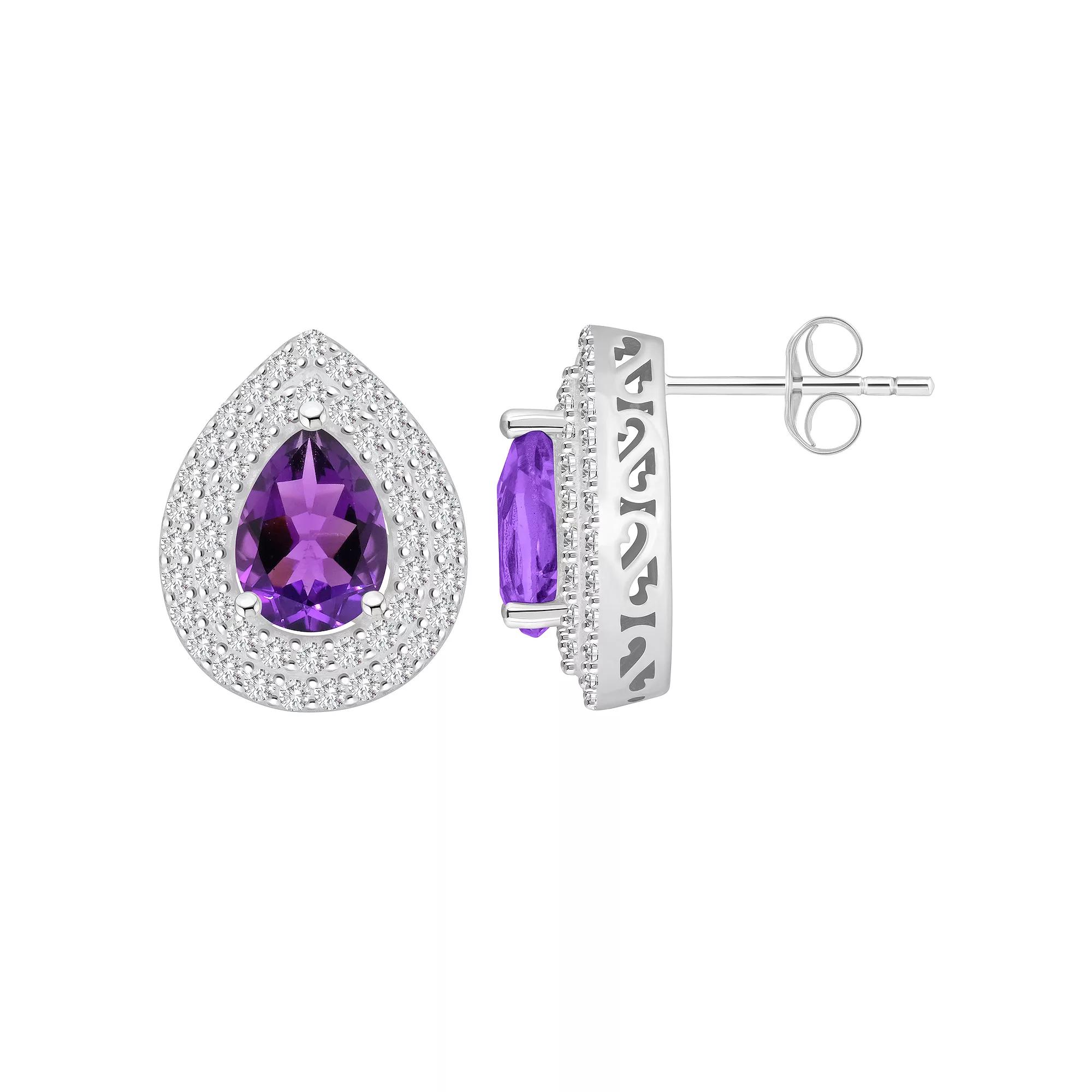 Celebration Gems Sterling Silver Teardrop Citrine & White Topaz Double Halo Stud Earrings, Women's Product Image