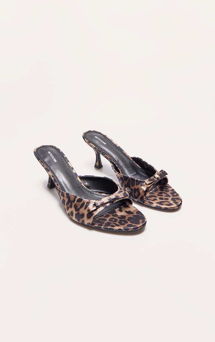 Leopard Bow Strap Low Heel Open Toe Mules Product Image