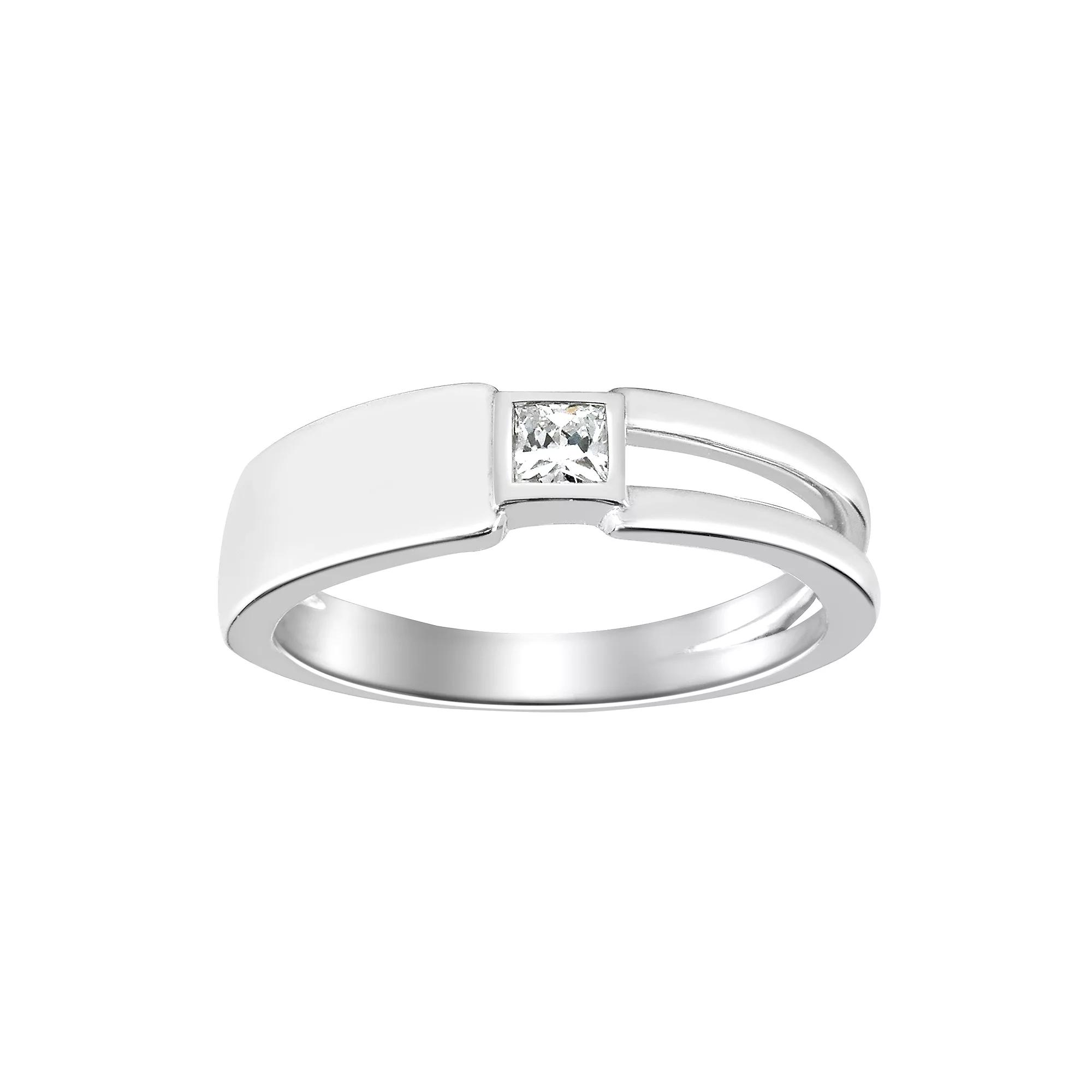 SIRI Sterling Silver Rhodium-Plated Geometric Band Ring with Square Cubic Zirconia, Women's,  Product Image