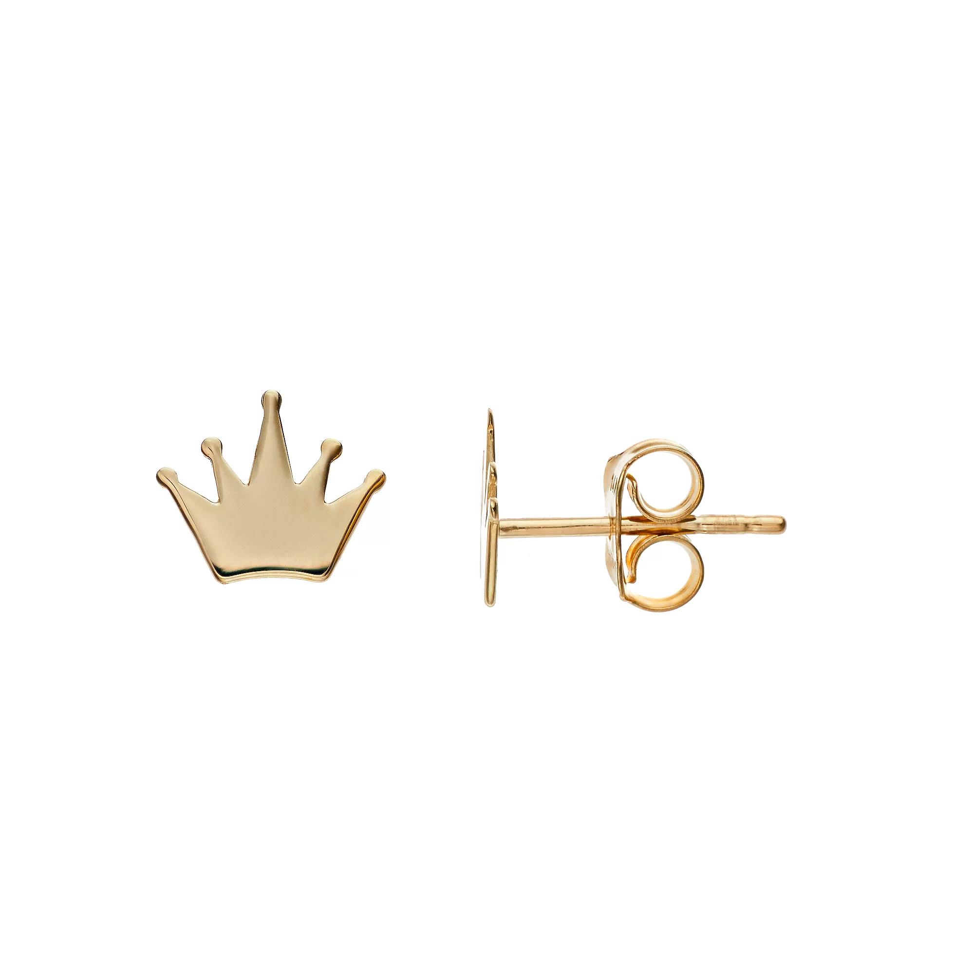 14k Gold Crown Stud Earrings, Women's Product Image