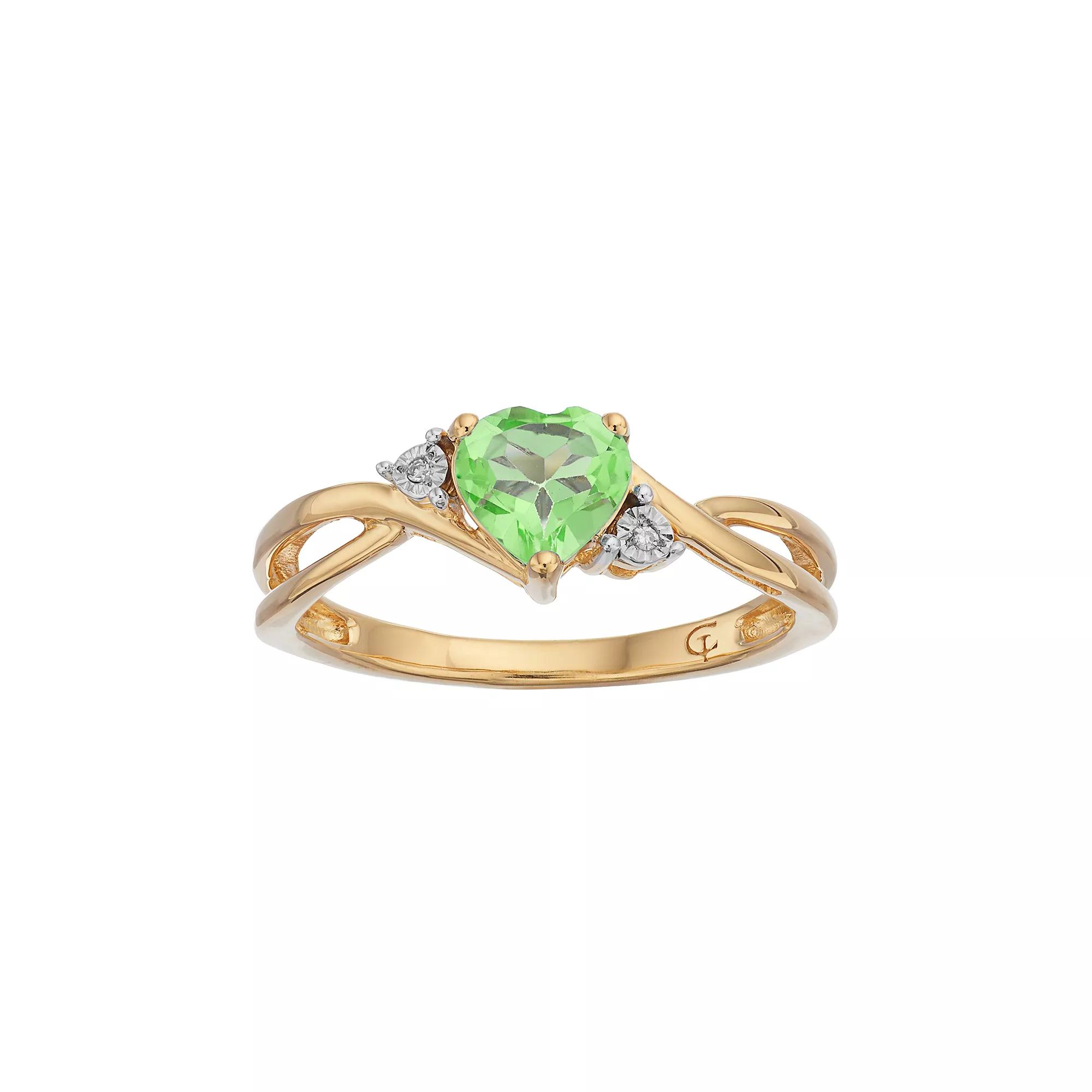 10k Gold Peridot & Diamond Accent Swirl Heart Ring, Women's, Size: 6, Green Product Image