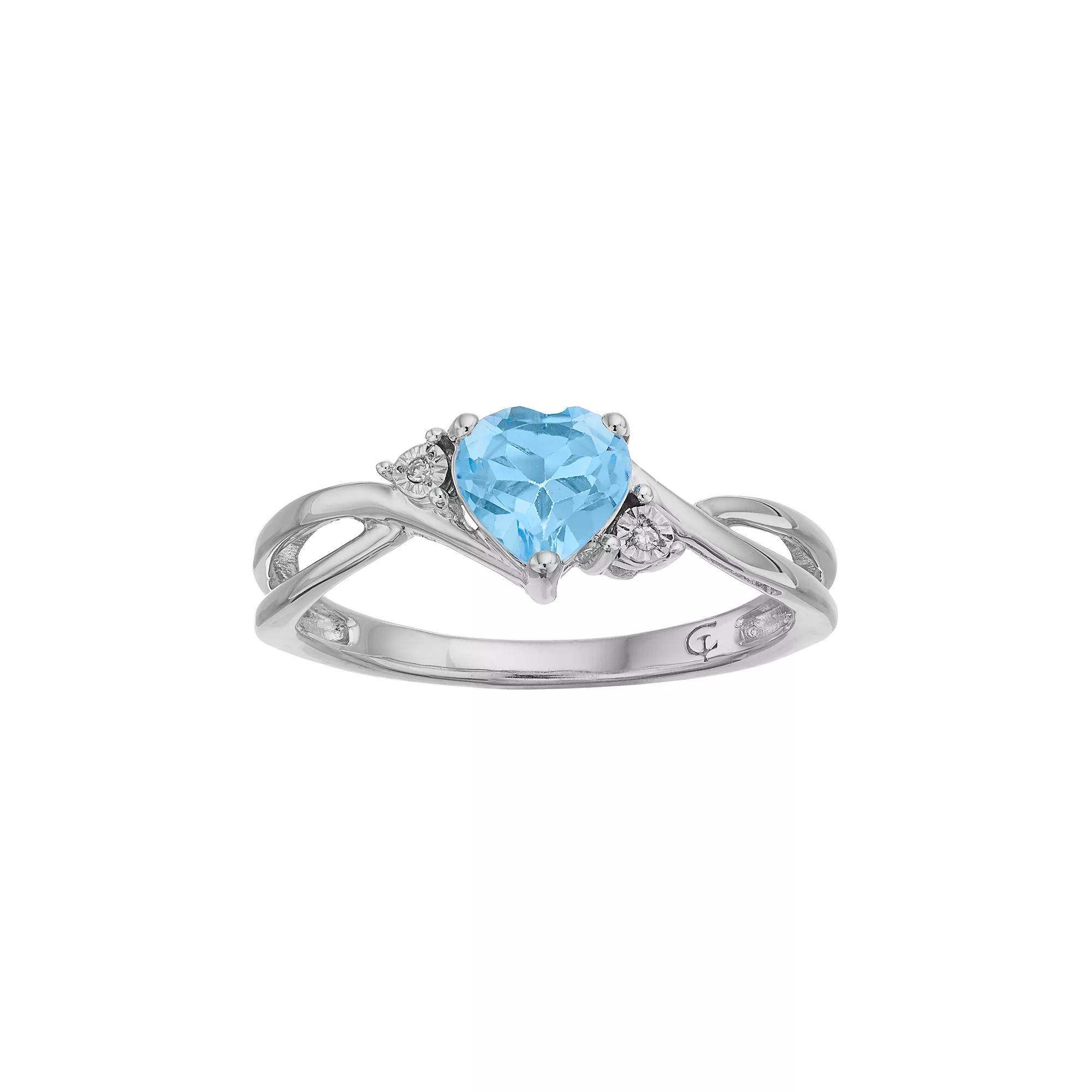 10k Gold Blue Topaz & Diamond Accent Swirl Heart Ring, Women's, Size: 8 Product Image