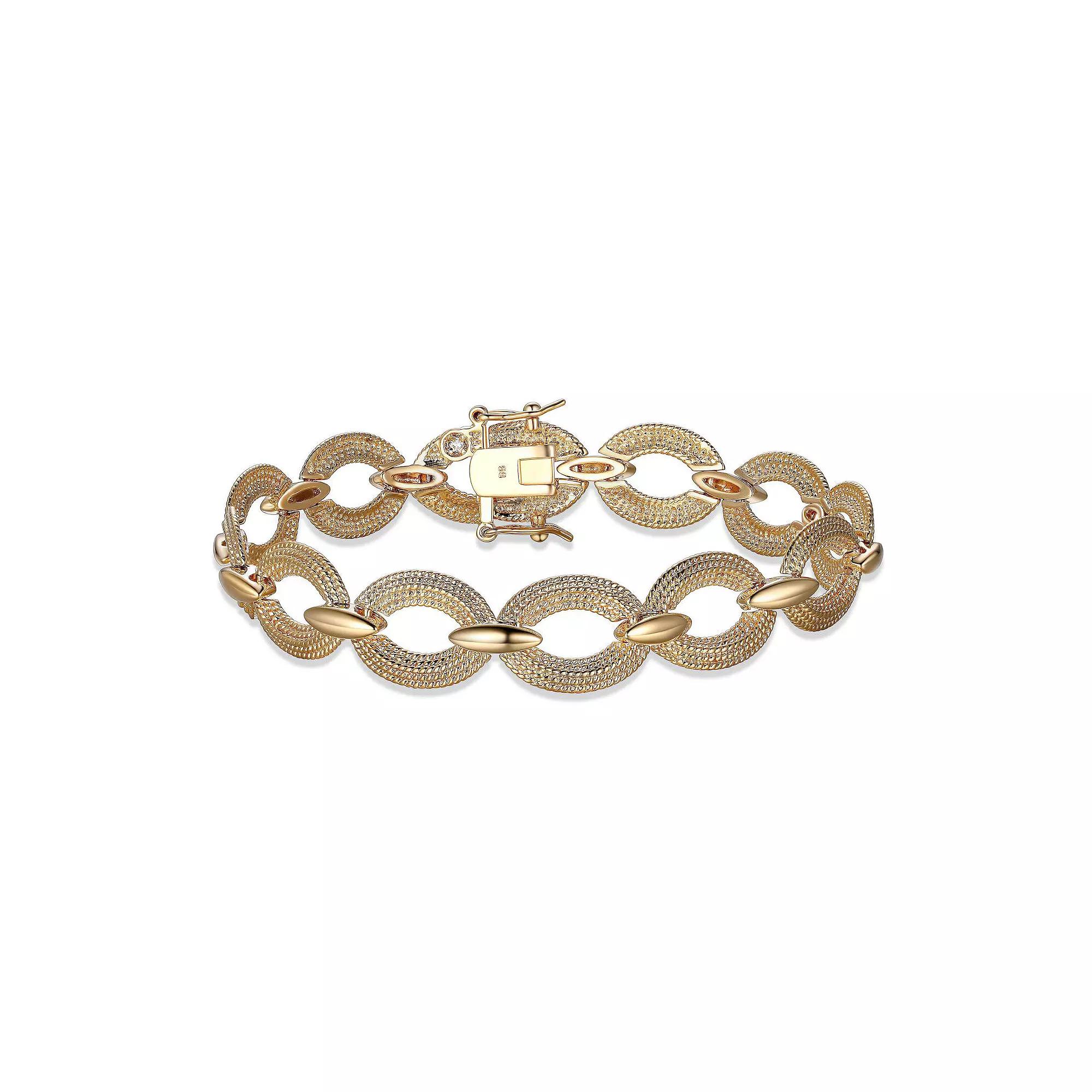 18k Gold Plated Textured Oval Link Bracelet, Women's, Size: 7.5", Gold Tone Product Image