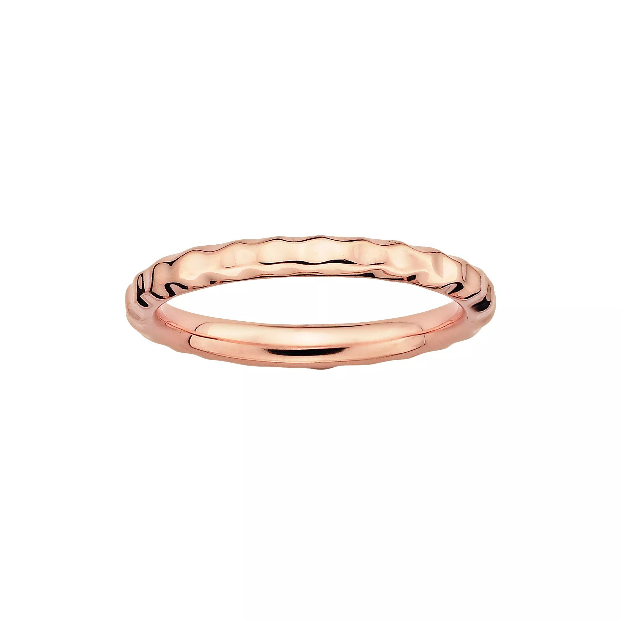 Stacks & Stones 18k Rose Gold Over Silver Hammered Stack Ring, Women's, Size: 6, Pink Product Image
