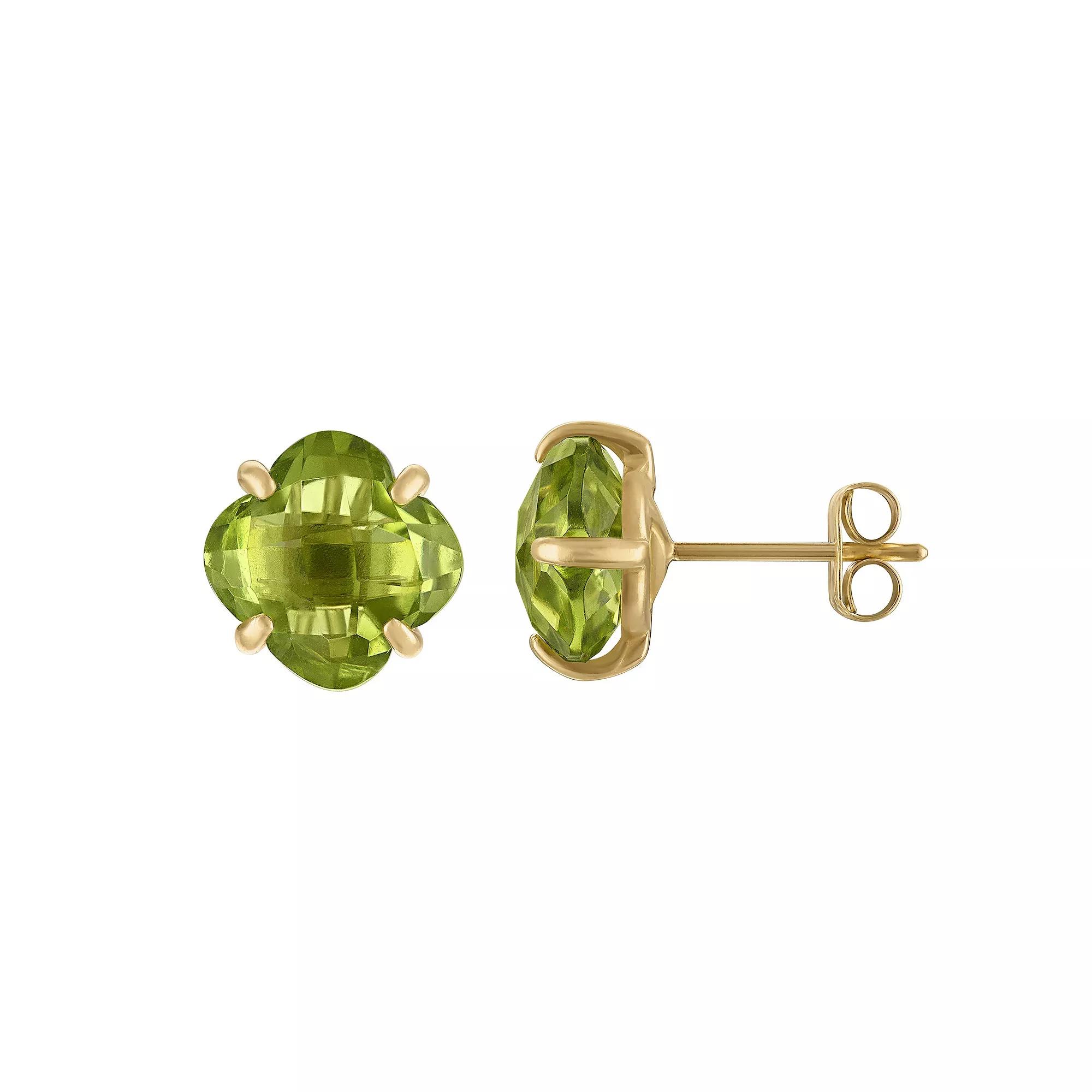 Tiara 10k Gold Gemstone Clover Cut Stud Earrings, Women's, Peridot Product Image