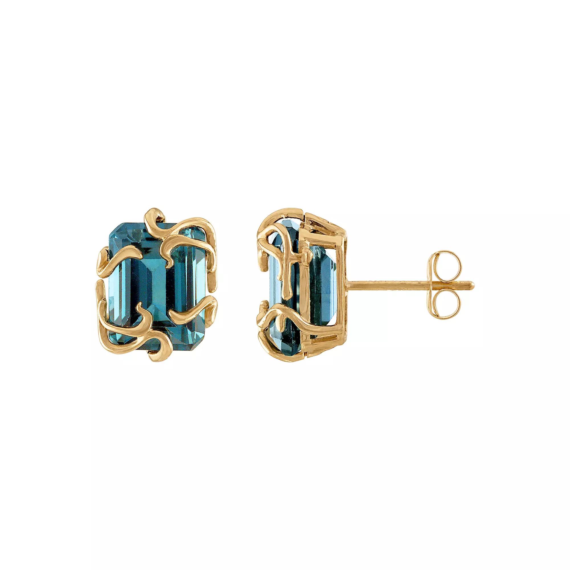 Tiara 10k Gold London Blue Topaz Medusa Stud Earrings, Women's Product Image