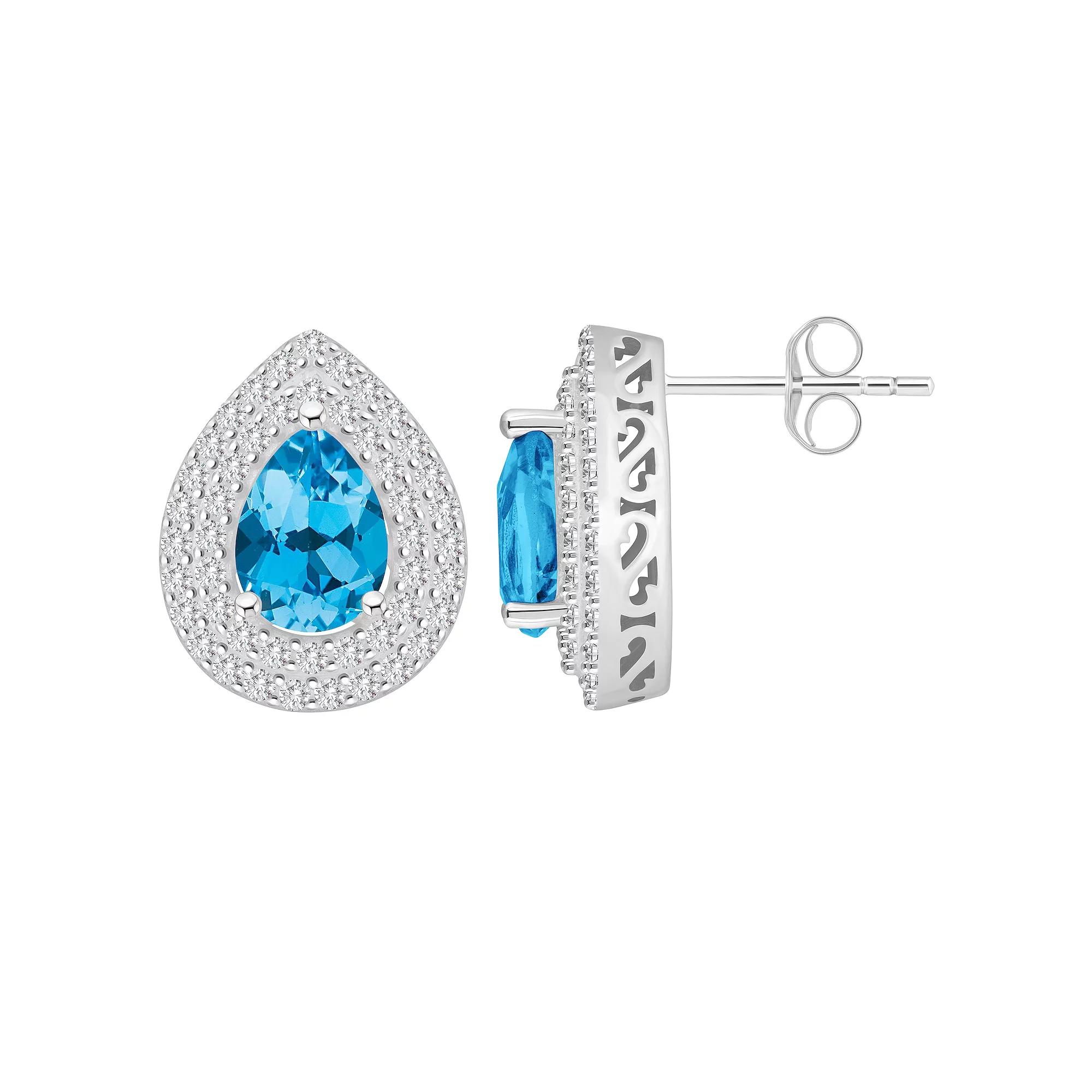 Celebration Gems Sterling Silver Teardrop Citrine & White Topaz Double Halo Stud Earrings, Women's Product Image