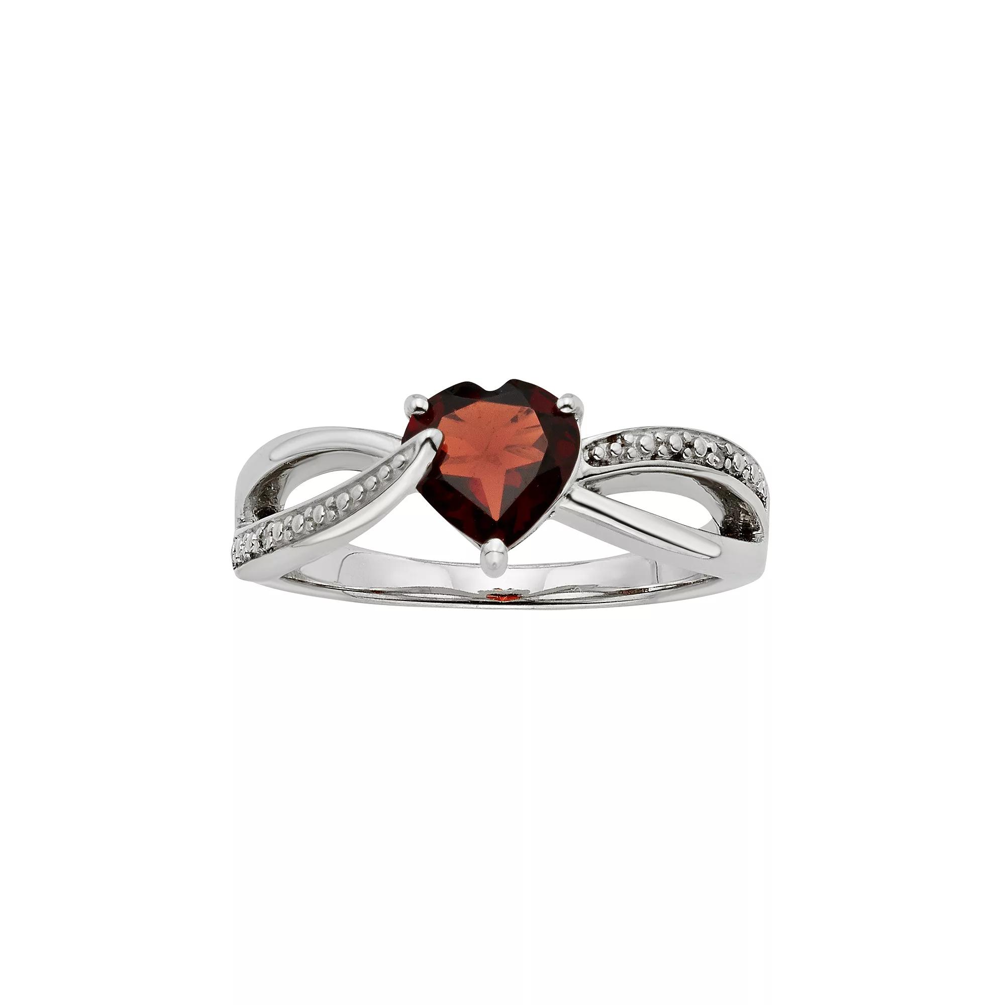 Garnet and Diamond Accent Sterling Silver Heart Bypass Ring, Women's, Size: 8, Red Product Image