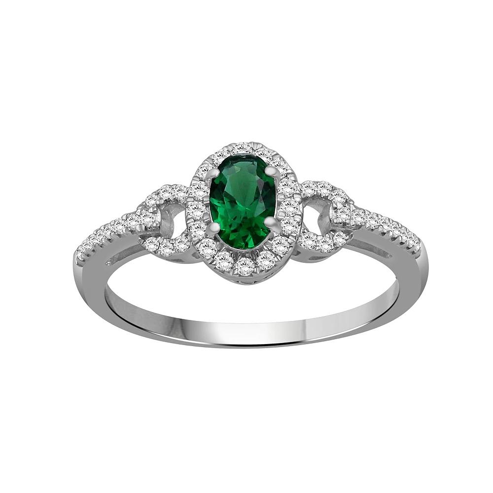 Jewelexcess Sterling Silver Lab-Created Gemstone & Lab-Created White Sapphire Halo Ring, Women's, Size: 6, Created Green Product Image