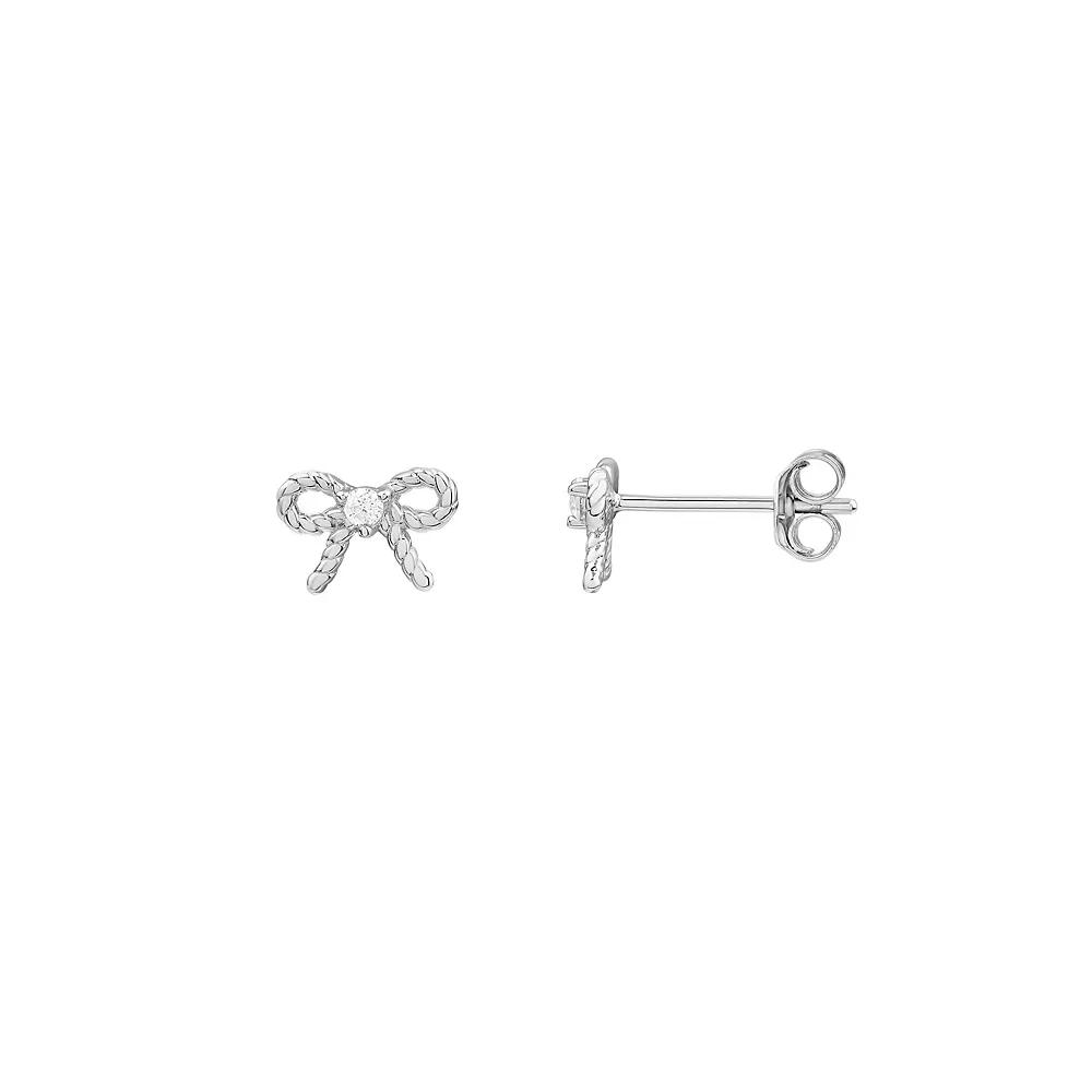 PRIMROSE Sterling Silver Cubic Zirconia Bow Stud Earrings, Women's, Sterling Clear Product Image