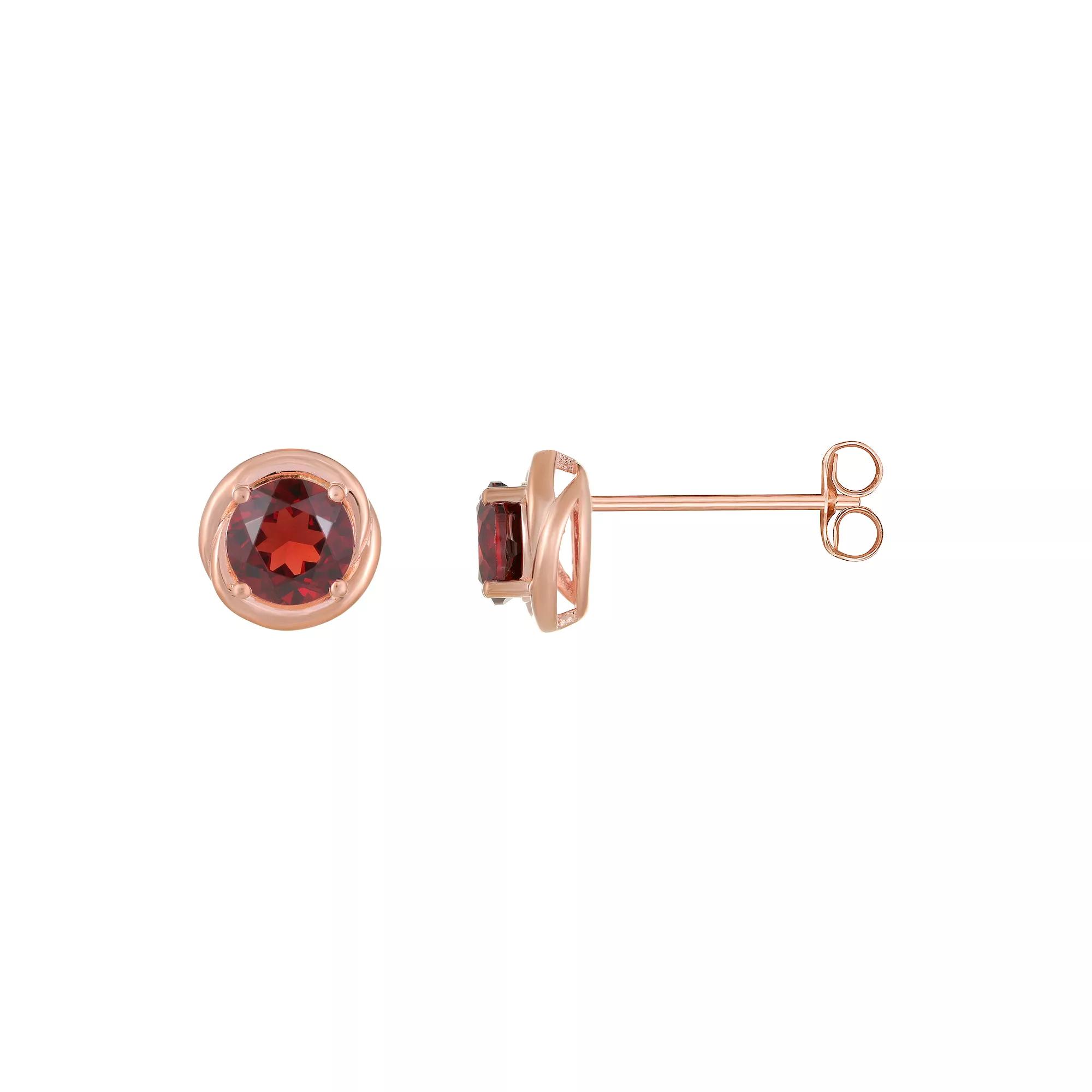 Gemminded 18k Rose Gold Plated Sterling Silver & Garnet Round Stud Earrings, Women's, Pink Tone Product Image