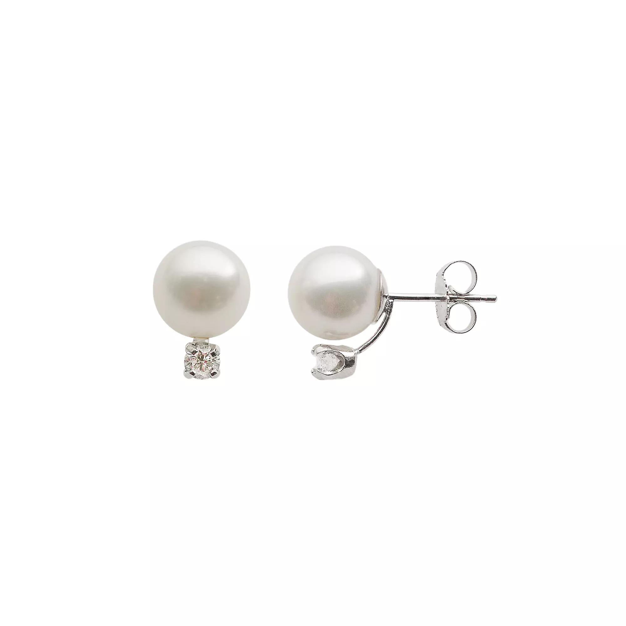 PearLustre by Imperial 18k White Gold AA Akoya Cultured Pearl and 1/5-ct. T.W. Diamond Stud Earrings (8-8.5 mm), Women's Product Image