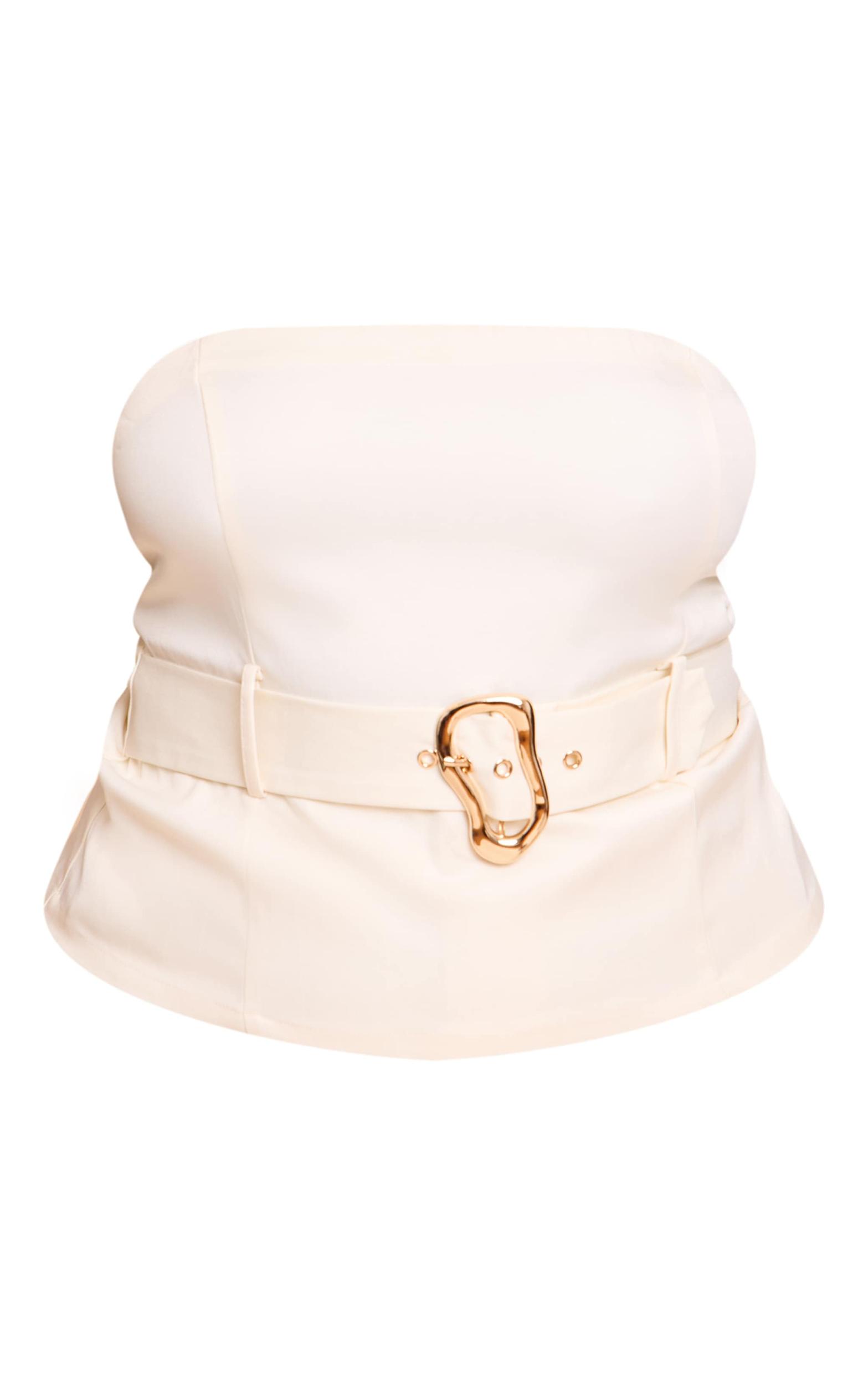 Plus Cream Woven Belted Trim Detail Bandeau Top Product Image