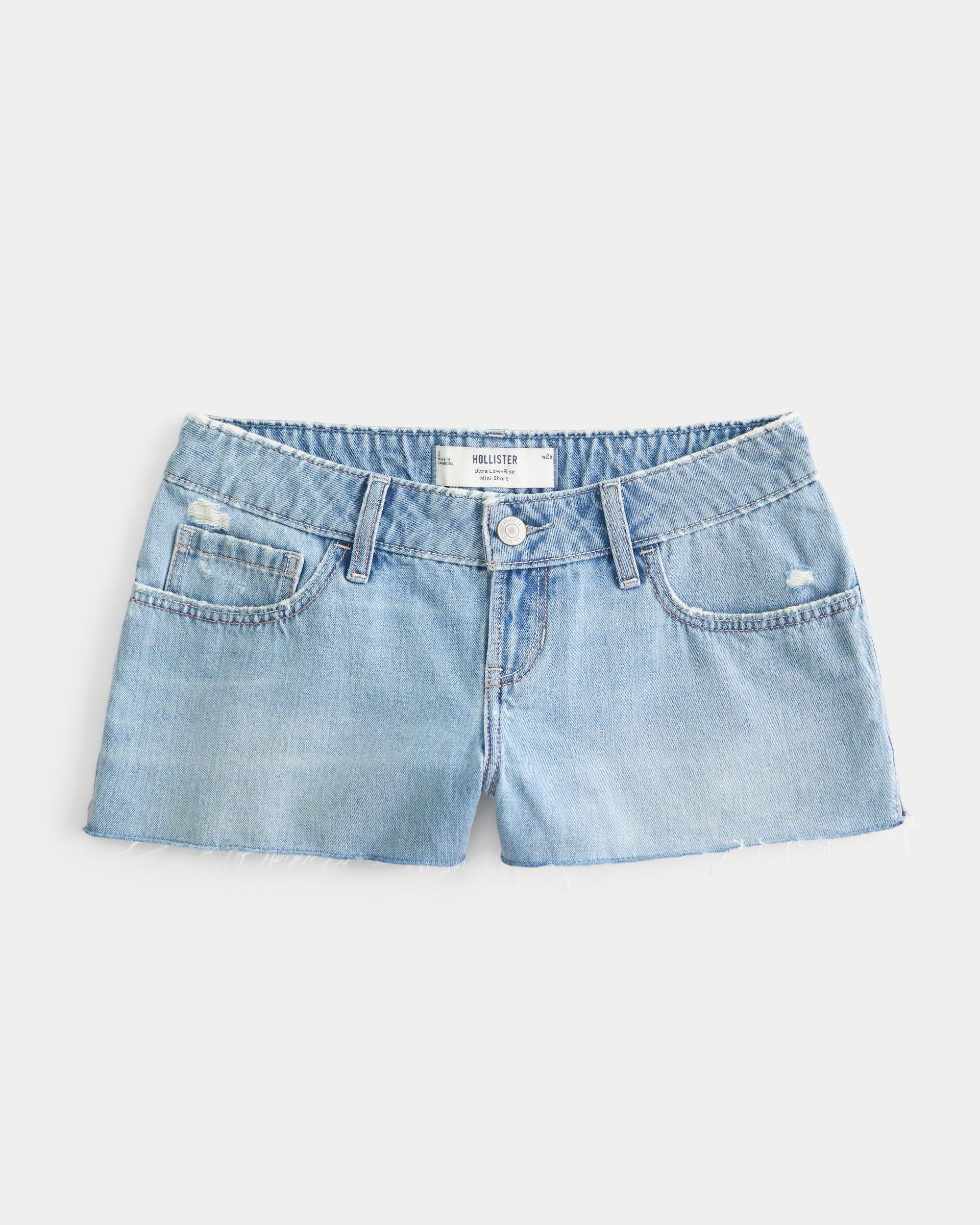 Ultra Low-Rise Light Wash Mini Denim Shorts Product Image