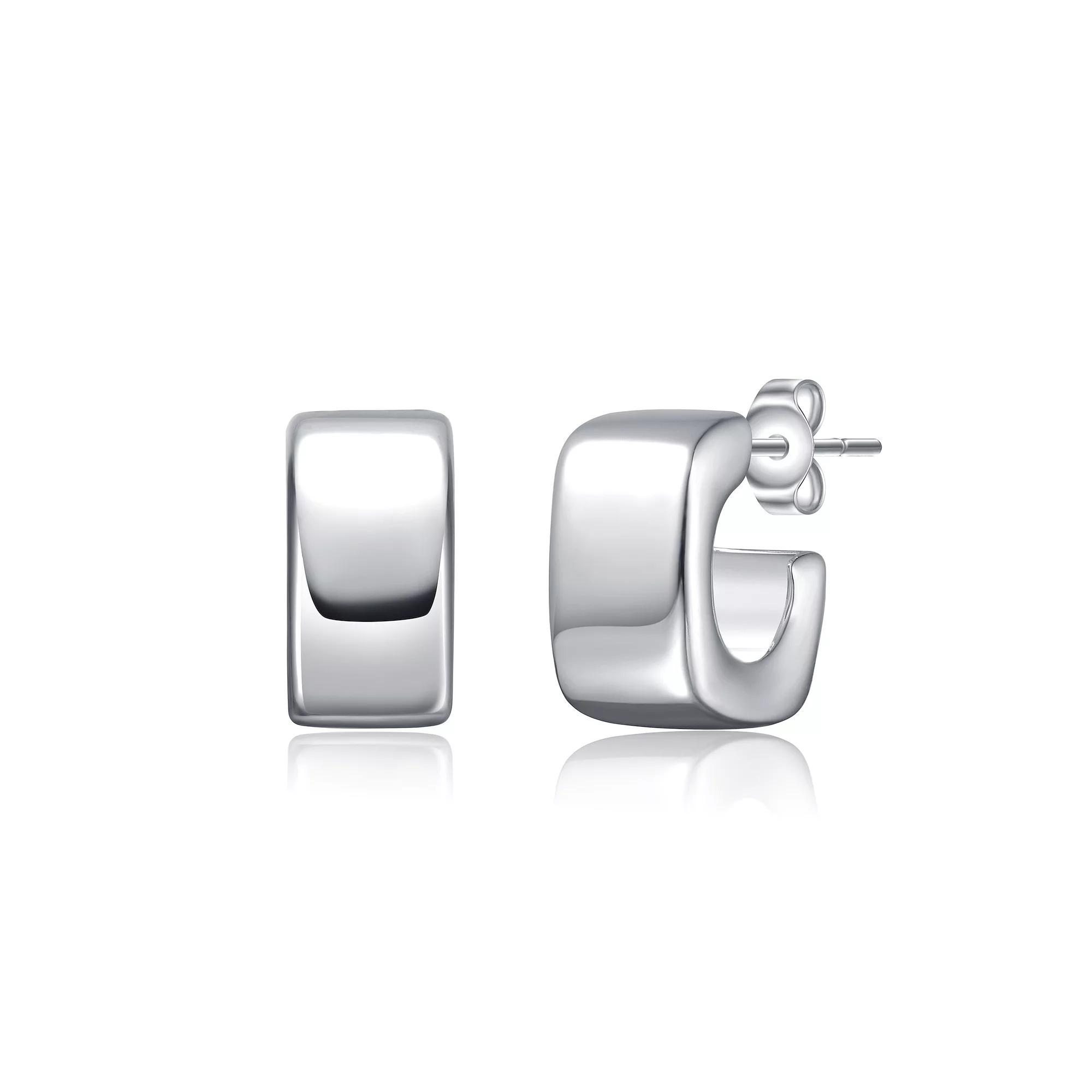 Modern Chic Flattened Tubular Geometric C-Hoop Earrings, Womens, Silver Tone Product Image