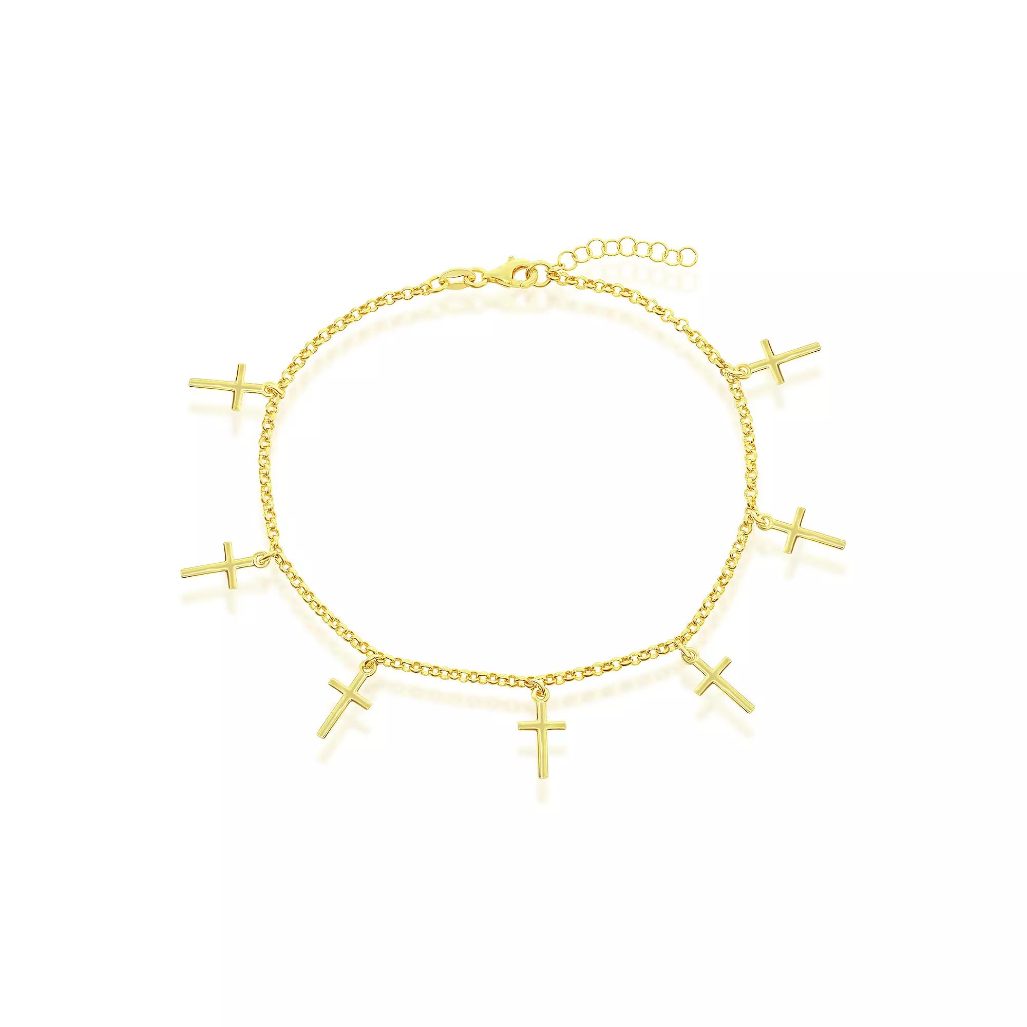 Argento Bella Gold Over Silver Cross Charms Rolo Chain Anklet, Women's, Size: 9-10" ADJ, Gold Tone Product Image