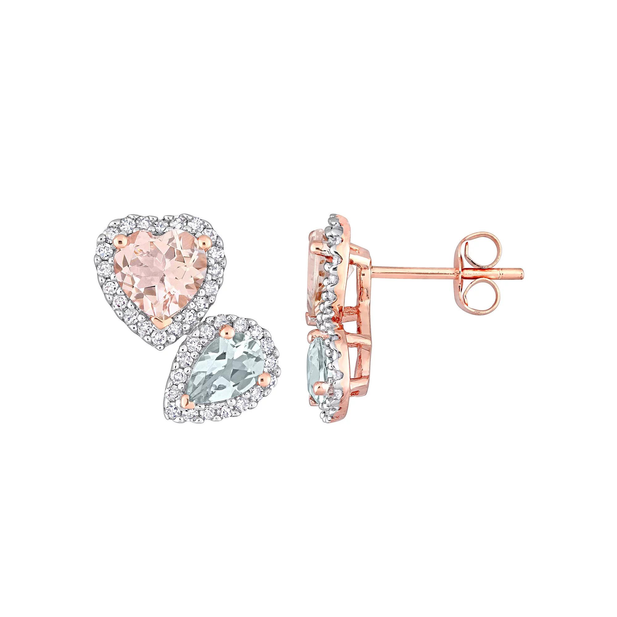 Stella Grace 10k Rose Gold Morganite, Aquamarine & 3/8 Carat T.W. Diamond Stud Earrings, Women's Product Image