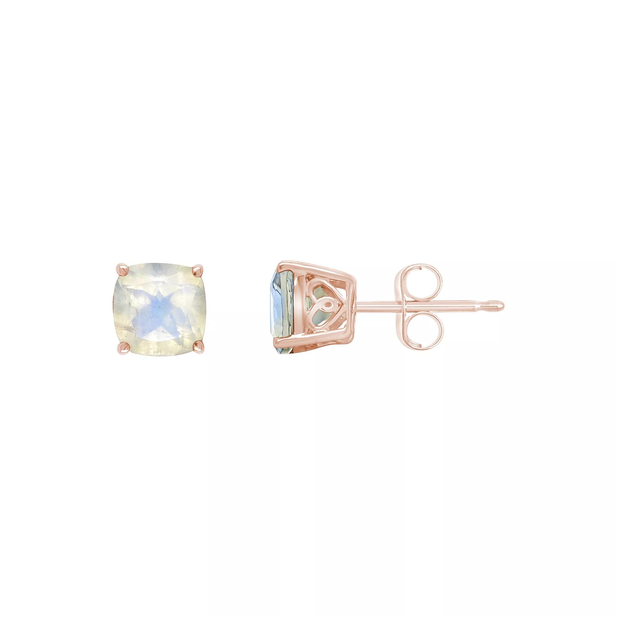 Alyson Layne 14k Rose Gold Plated Sterling Silver 6 mm Cushion Moonstone Stud Earrings, Women's, Pink Tone Product Image