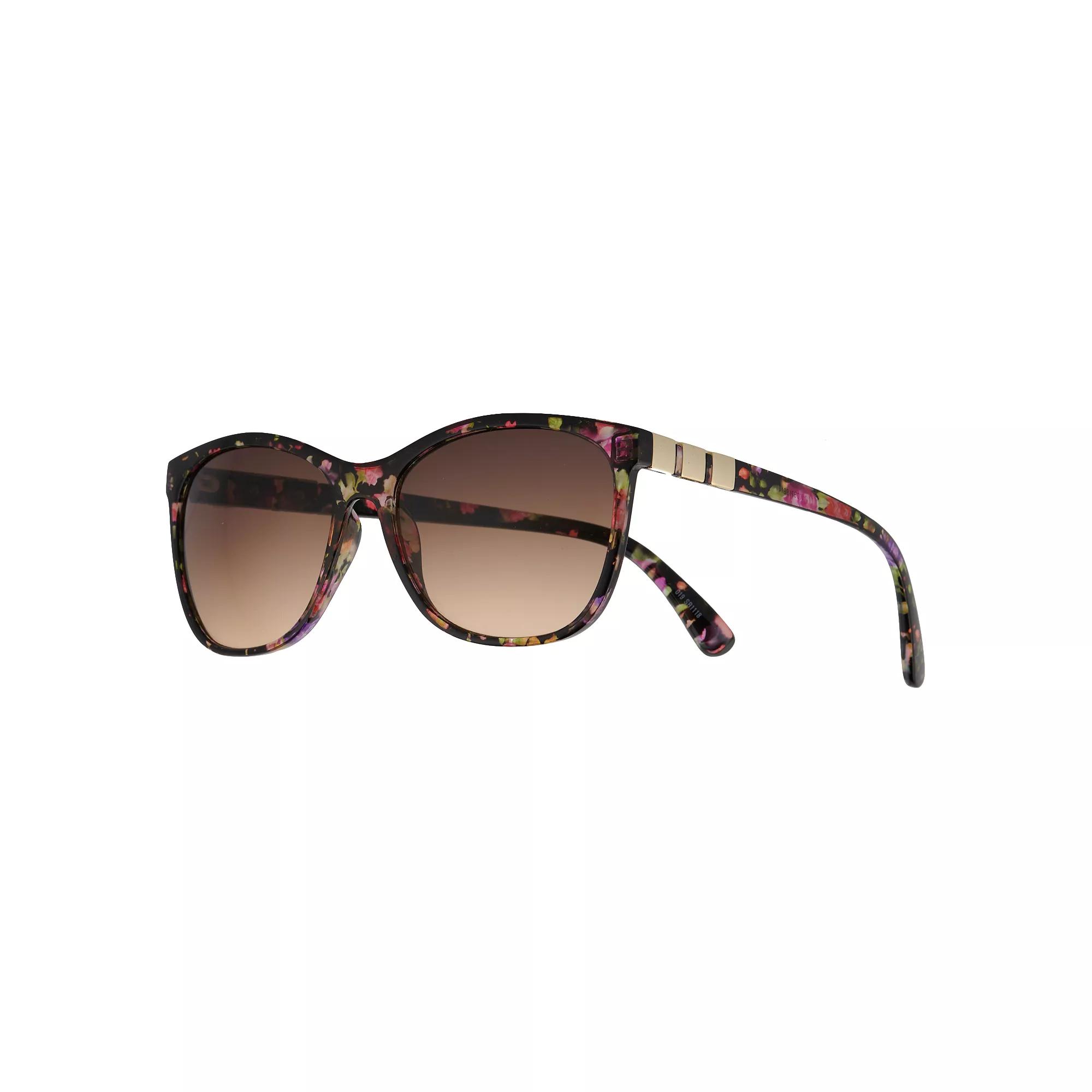 Women's Nine West 56mm Floral Cat Eye Metal Temple Sunglasses, Black Gold Floral Product Image