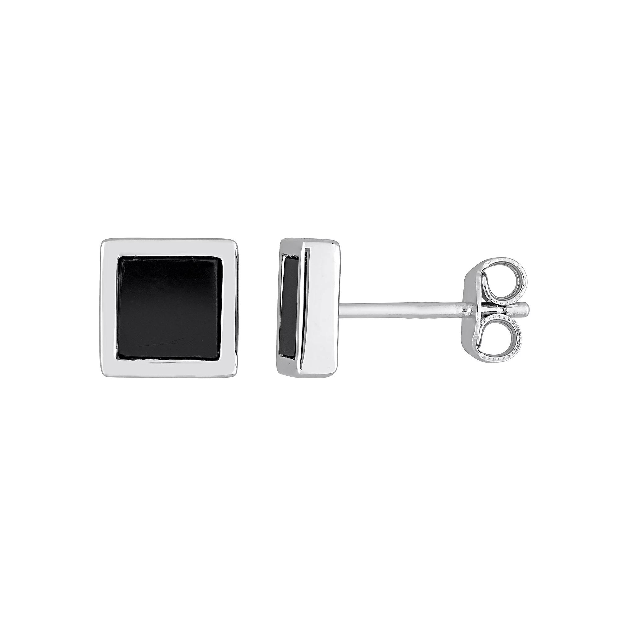 Stella Grace Men's Sterling Silver Hematite Square Stud Earrings Product Image