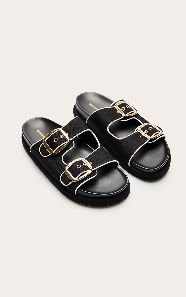 Black Contrast Woven Buckle Footbed Sandals Product Image