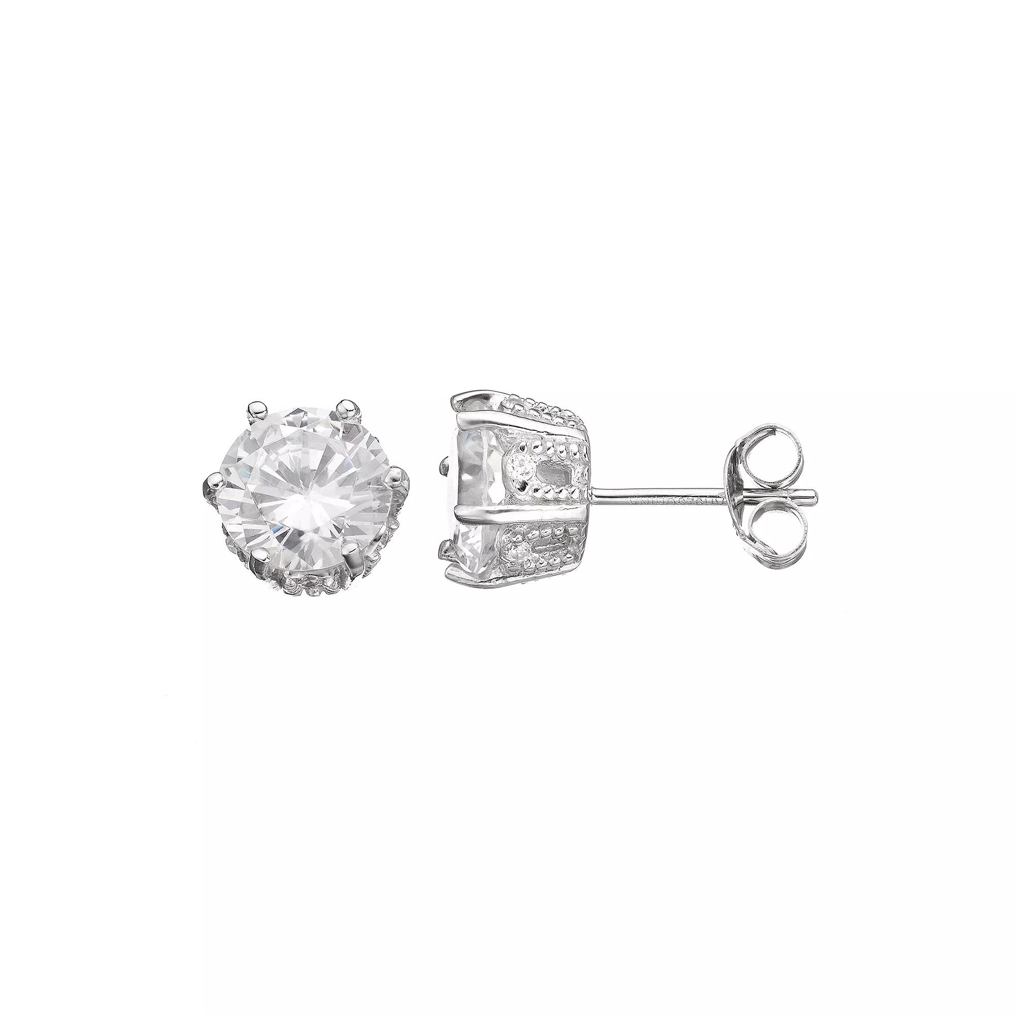 Sophie Miller Cubic Zirconia Sterling Silver Stud Earrings, Women's, White Product Image