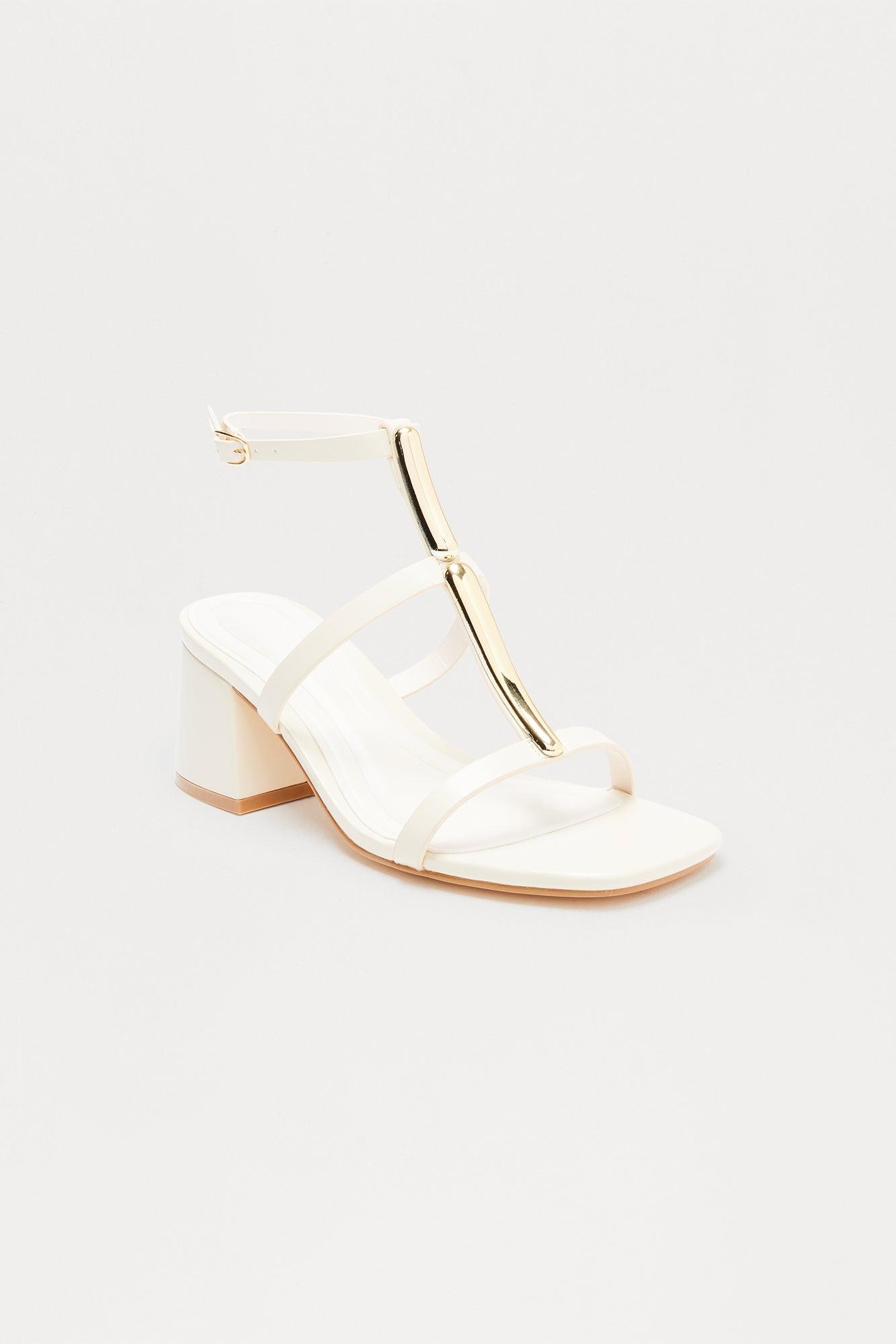 Livie Hardware Ankle Strap Heels - Ivory Product Image