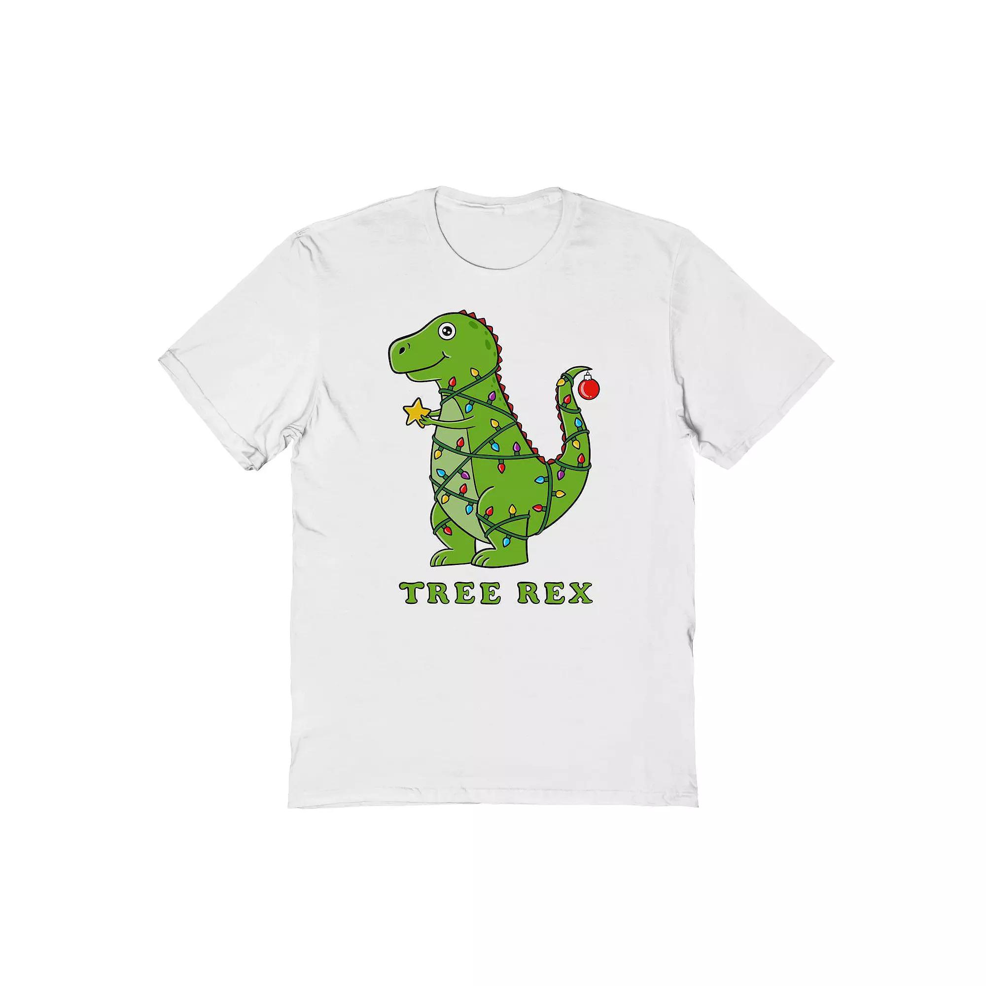 Men's Dinosaur Christmas Graphic Tee, Size: Large, White Product Image