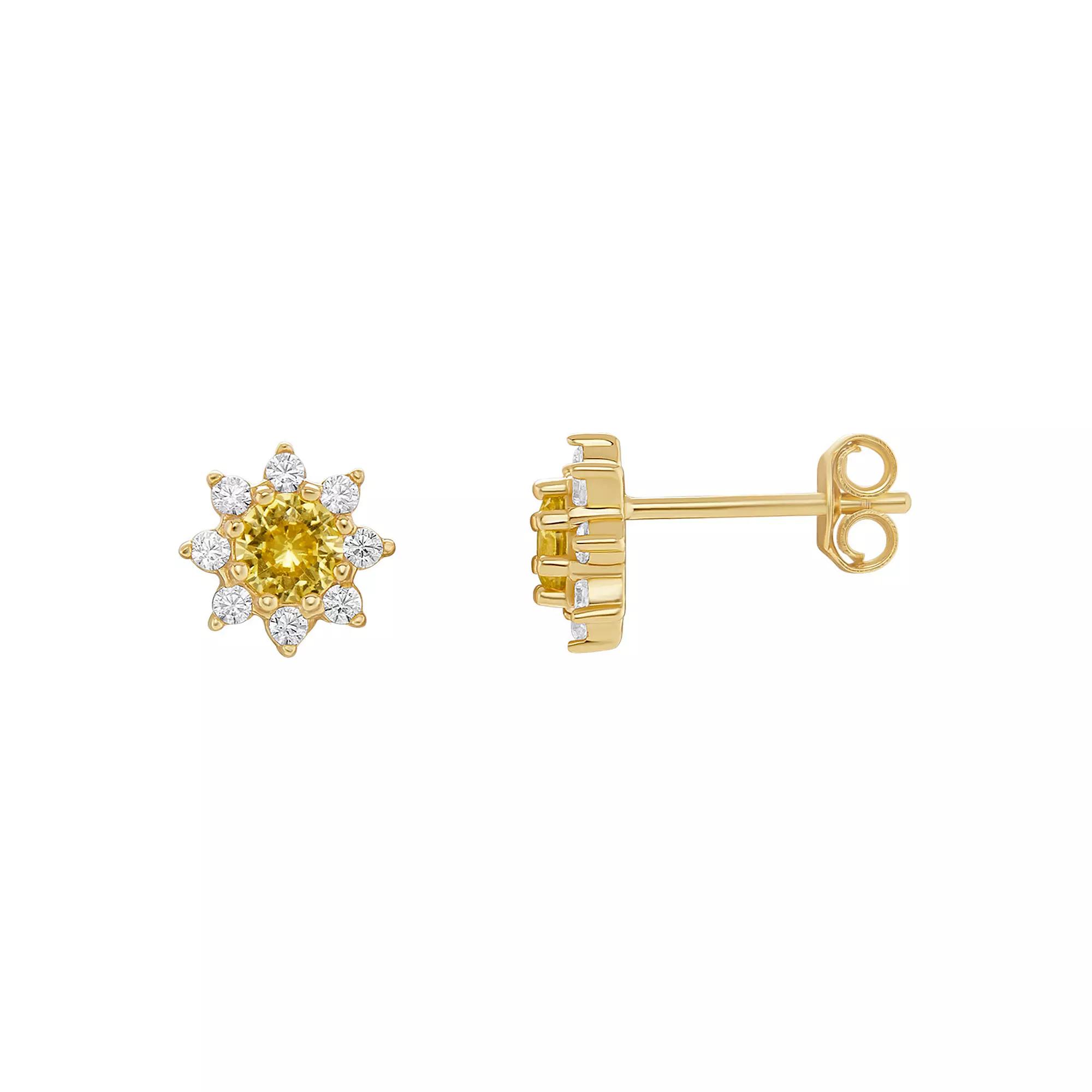 PRIMROSE Birthstone Cubic Zirconia Flower Stud Earrings, Women's, Gold Tone Nov Product Image