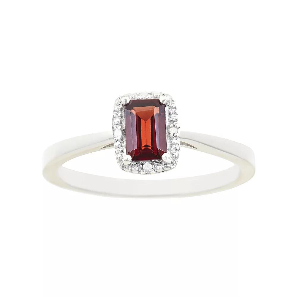 Celebration Gems Sterling Silver Garnet & Diamond Accent Rectangle Halo Ring, Women's,  Product Image