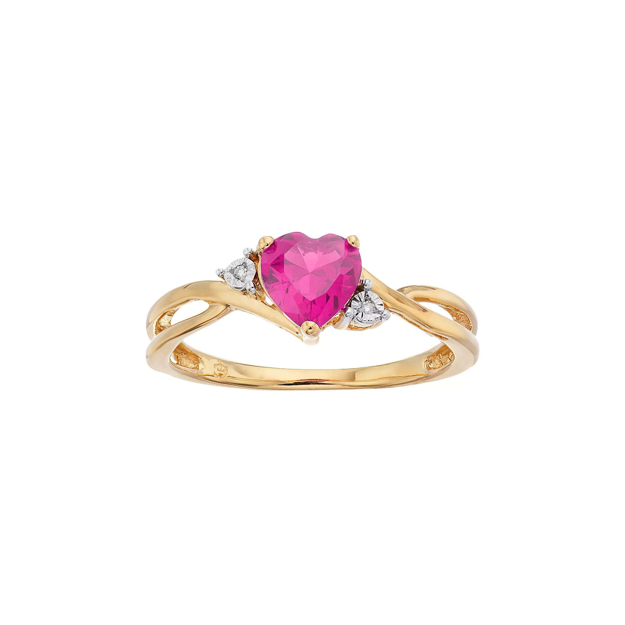 10k Gold Lab-Created Ruby & Diamond Accent Swirl Heart Ring, Womens Red Product Image